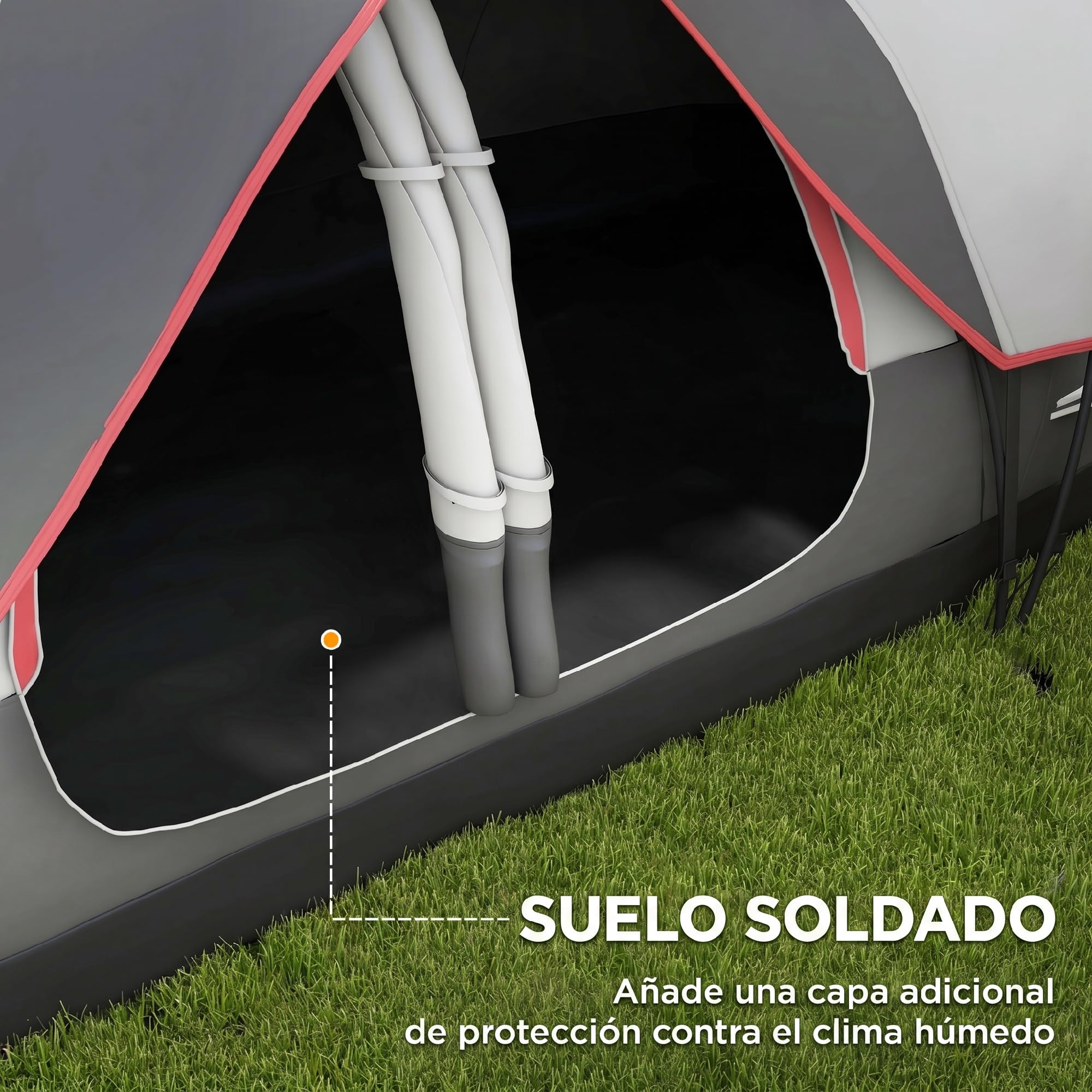 Outsunny Tienda de Campaña Familiar para 6-8 Personas Tienda de Camping Plegable con 2 Habitaciones y Bolsa de Transporte Impermeable para Senderismo 450x215x180 cm
