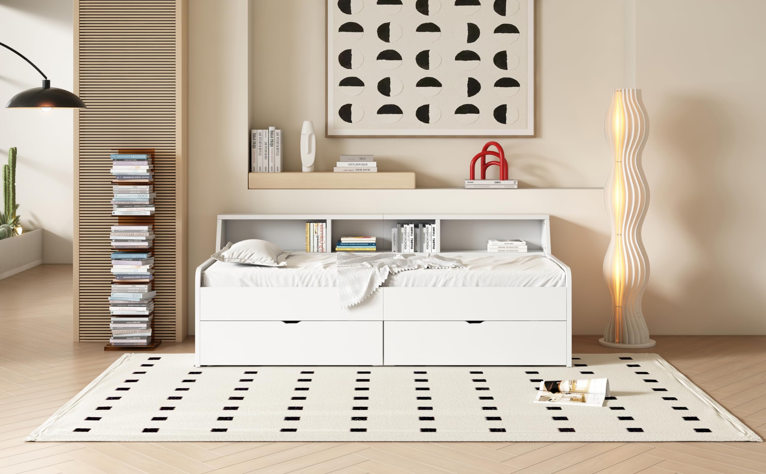 90 x 200 cm cama individual con dos cajones con compartimento de almacenamiento, color blanco