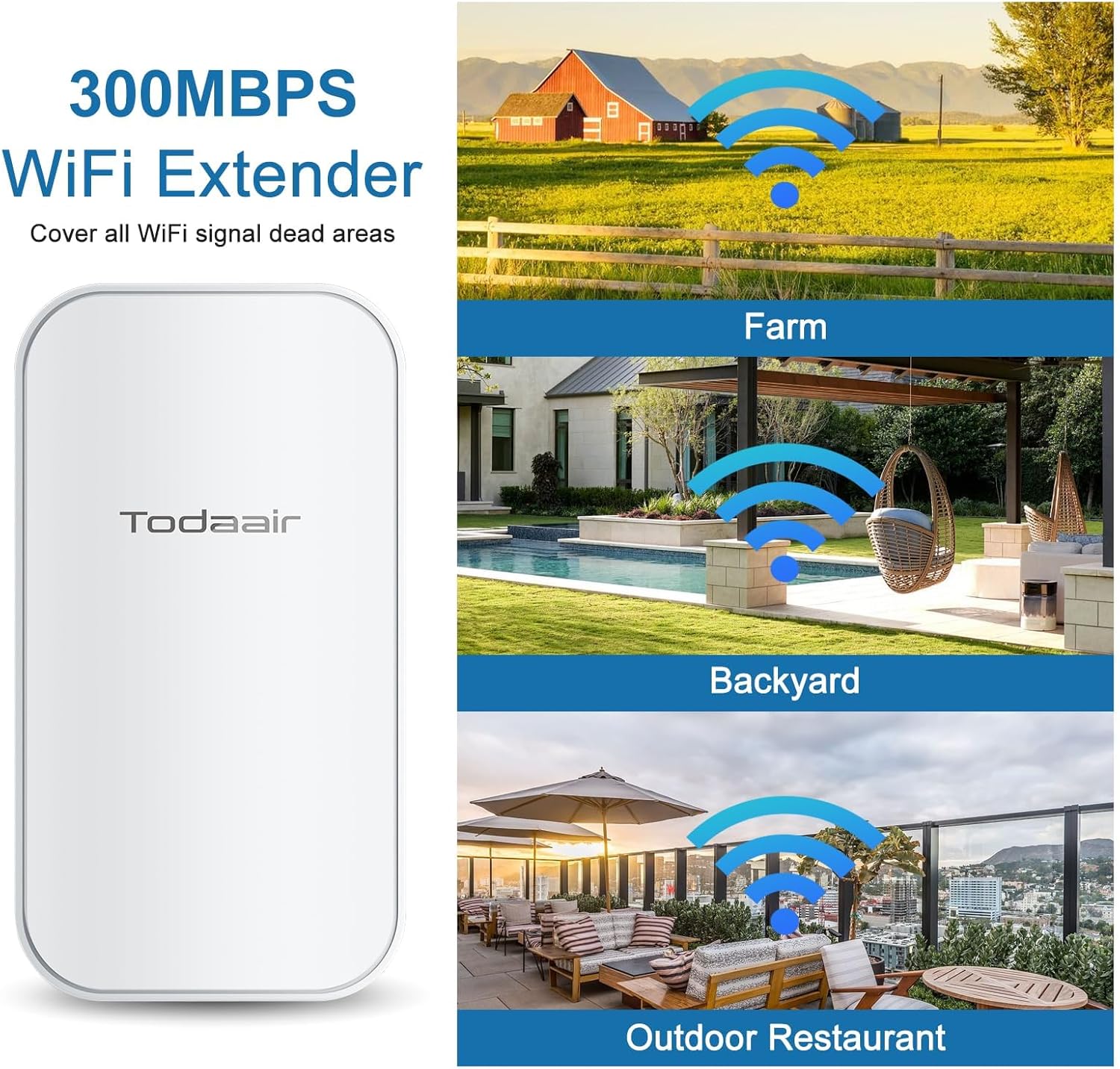 Outdoor WiFi Extender，WiFi Booster | Repeater & AP Mode｜IP65 Weatherproof | Up to 300Mbps WiFi Repeater