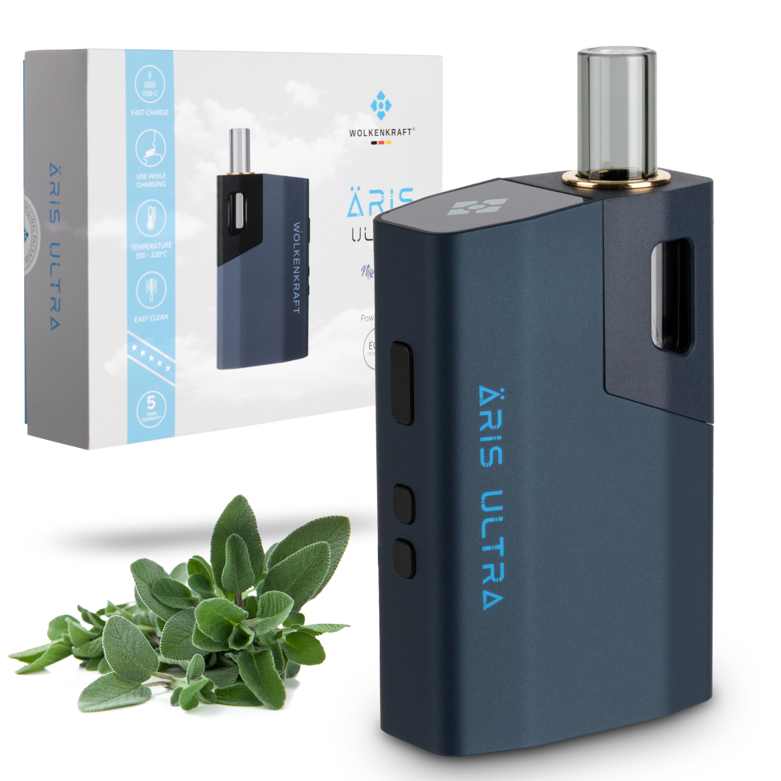 WOLKENKRAFT ÄRiS ULTRA Premium Vaporizer *Nachtblau* | Für Kräuter & Extrakte | USB-C | Titankammer | 100 - 220 °C | 3 - 7 Min. Timer | Hybrid-Konvektion | ECA-Technologie