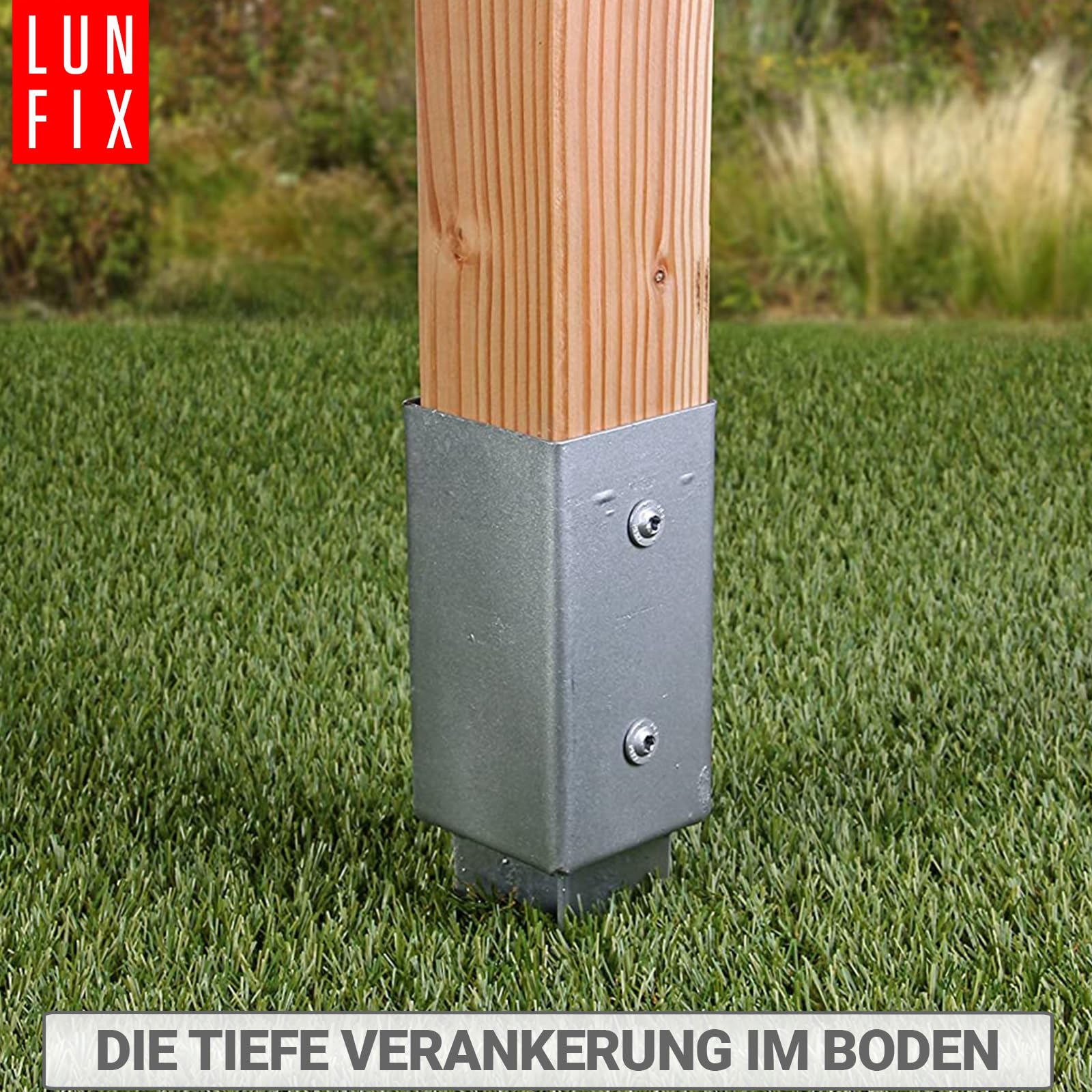 Soporte de Poste para Madera 100x100 mm, Acero Galvanizado, Punta de Anclaje al Suelo 750mm, Espesor 1.8 mm, Base Metálica para Valla Jardín, Fijación Poste Cuadrado Exterior, Lun Fix