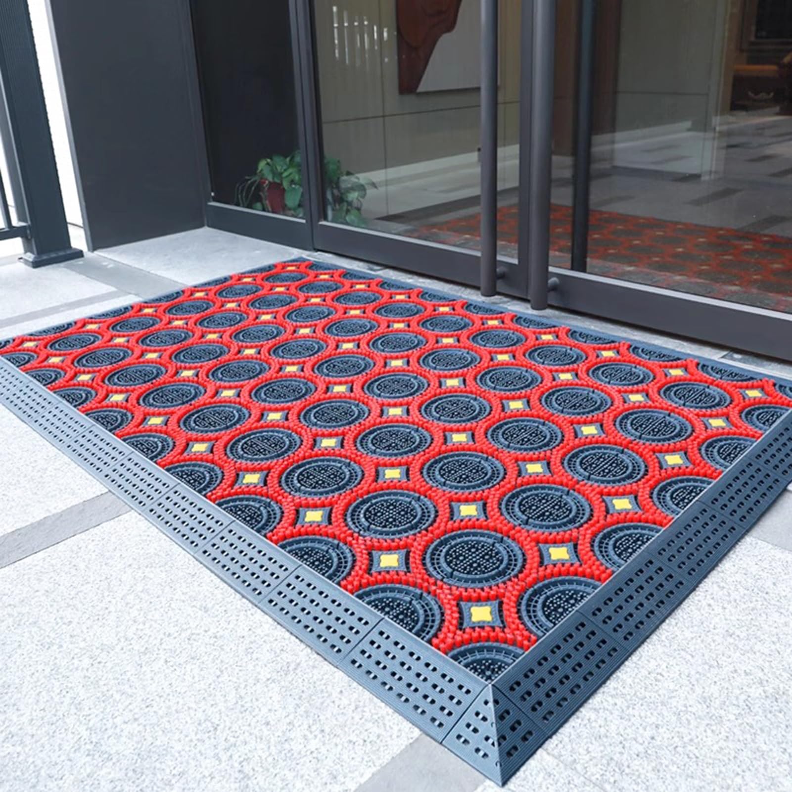 Fußmatte für Außen Bodenmatten für Den Außenbereich mit Rundbürste – Rutschfester Gummi Drainagematte für Gewerbe Küche Garage Garten Hochbelastbar(90x105cm/35.4x41.3in)