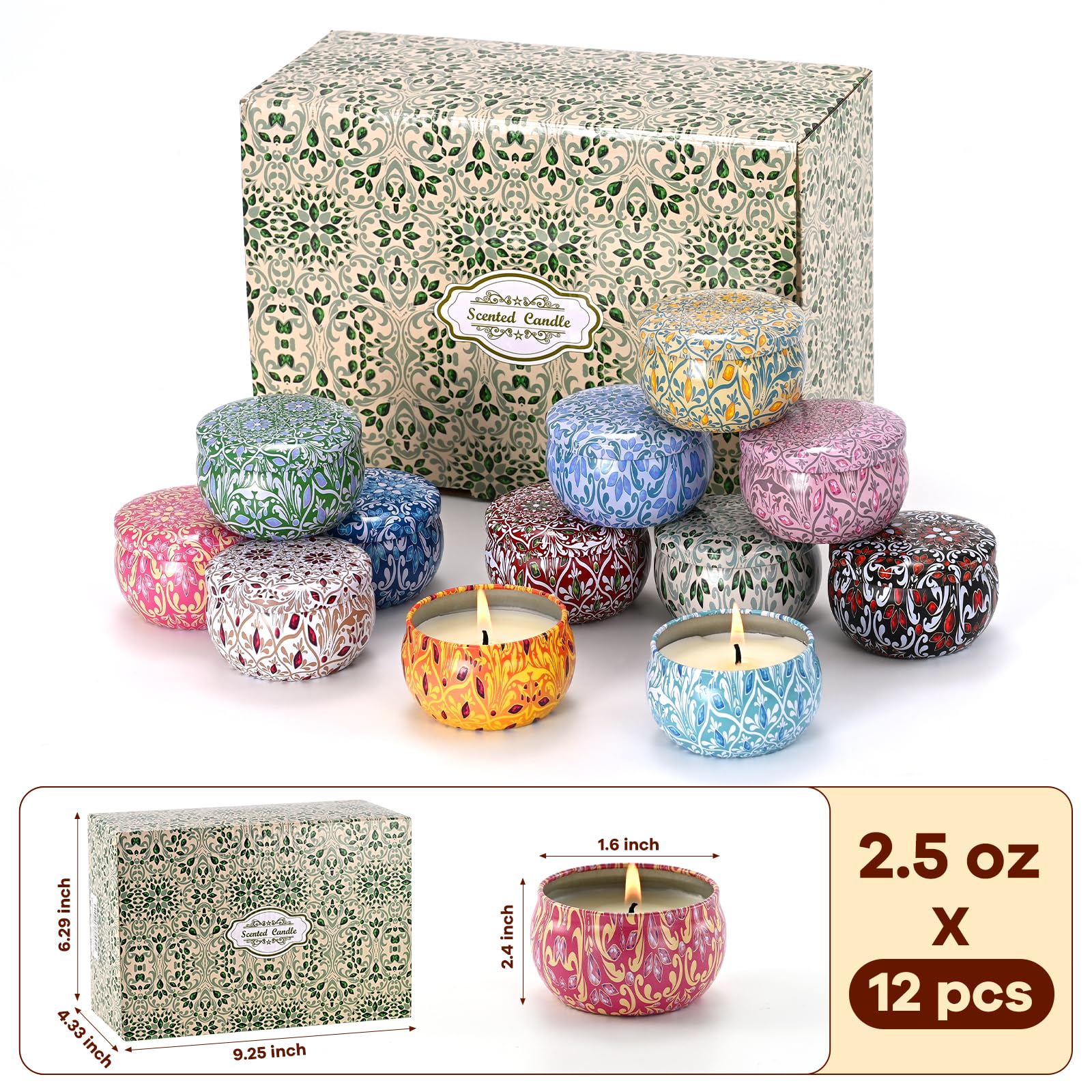 Scented Candle Set, 12 Pack Candles for Home Scented, Aromatherapy Candle Set Gift, 2.5 oz Long Lasting Soy Candles for Men, Women, Friends Birthday, Mother's Day, Valentine Bath SPA