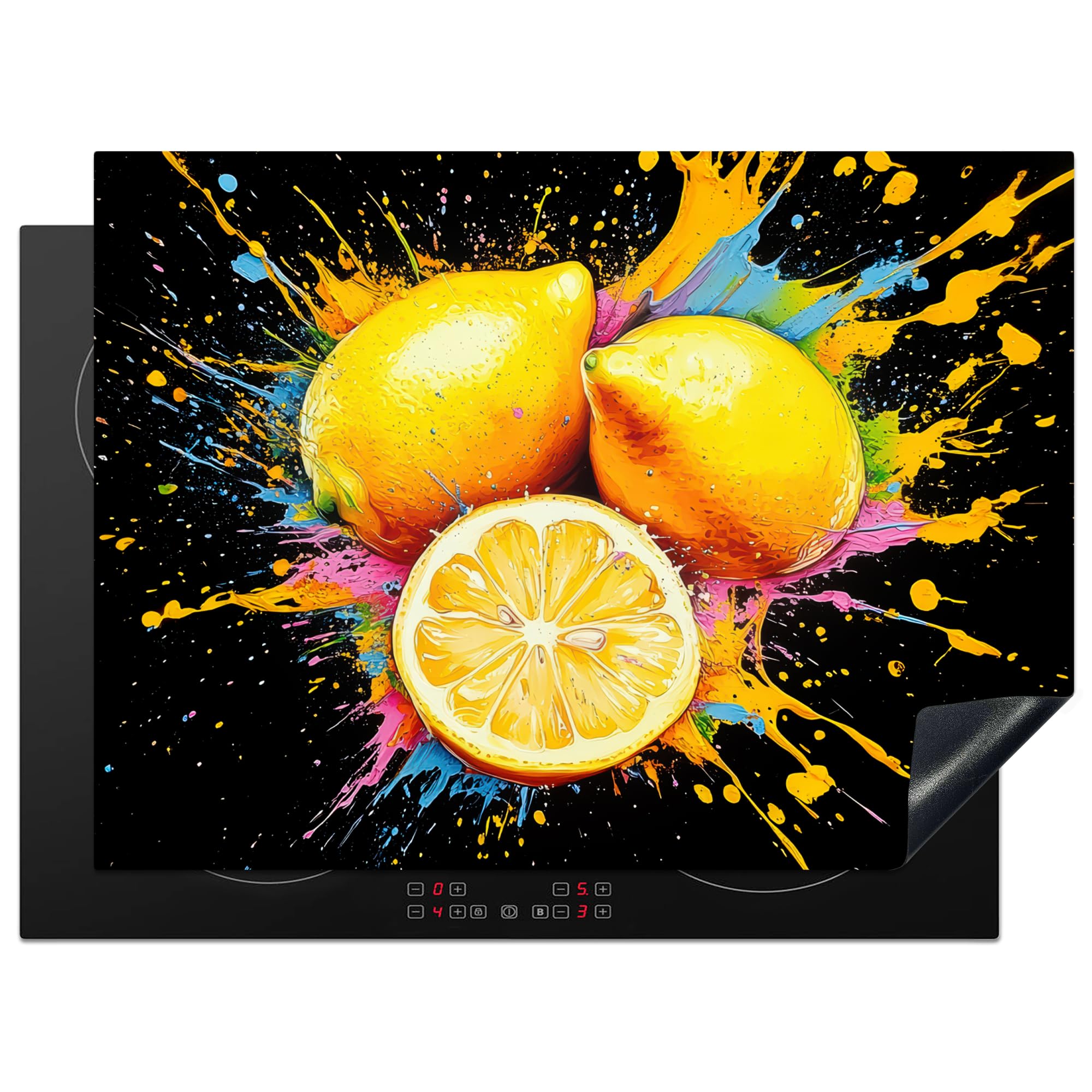 KitchenYeah© Induction Hob Protector Mat 20.5"x27.6" / 70x52 cm Stove Cap Top Cover Kitchen Cooker Covers for Electric Hobs Vinyl Lemon - Graffiti - Colourful - Paint - Modern