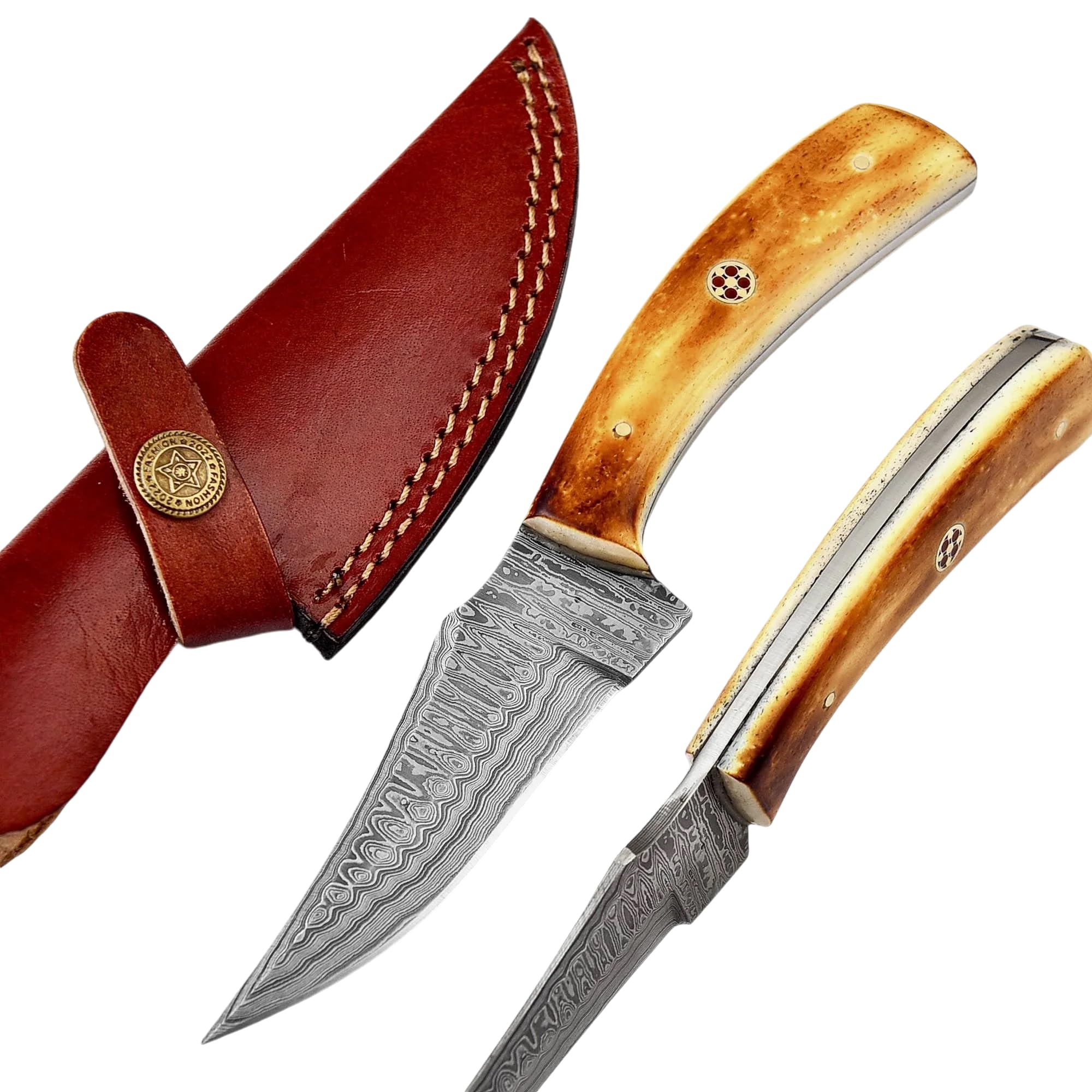 Poshland BC-03 Custom Handmade Damascus Steel knife -Classic Piece Of ART (Colored Bone) (Natural Bone)
