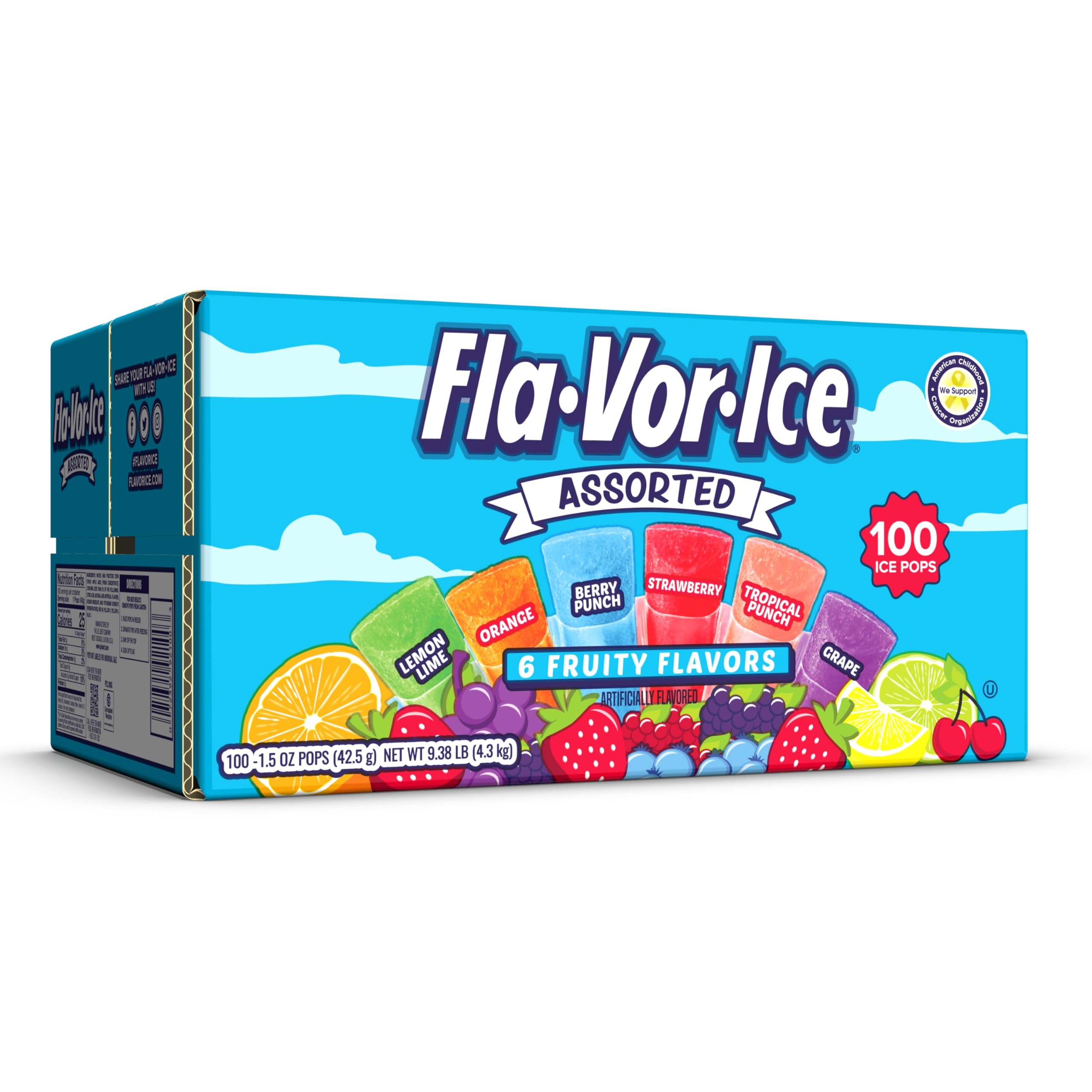 Fla-Vor-Ice Giant Popsicles Variety Pack Jumbo Freezer Bars (1.5 oz/100 Count) 1 Pack