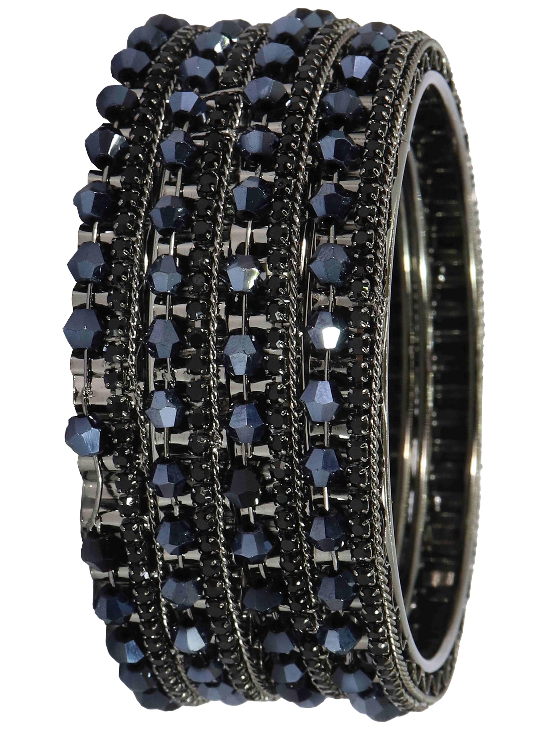 ZULKA Stylish Metal Zircon Gemstone & Pearls Beads Bangles Kada Set For Women & Girls | Black Bangles | Metal Bangles | Stone Bangles | Oxidised Bangles | AD Diamond Bangles-(ZU_NAB92-Black-2.2) (B0D45N1Q4R) Amazon Price History, Amazon Price Tracker