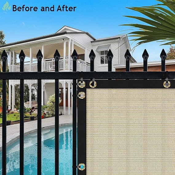 SunnyRoyal 3'x17' Privacy Fence Screen 180GSM Heavy Duty Windscreen Net Fabric Cloth with Brass Grommets Perspective Block UV Resistant Commercial Grade for Outdoor Patio Backyard Garden, Beige