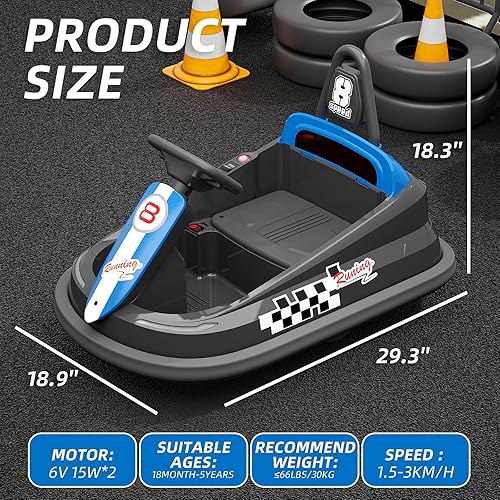 Miniatura 4 de Glaf Coche de parachoques eléctrico para niños pequeños con luces LED giratorio de 360 grados y música, regalos de cumpleaños para niños y niñas