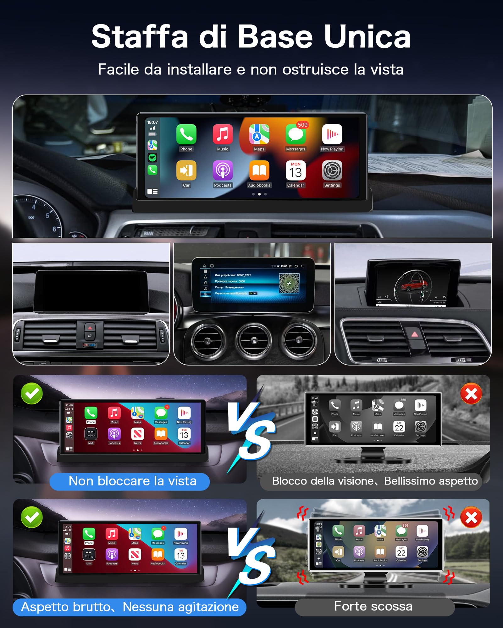 Base Bracket CarPlay Wireless Android Auto 10.26 Pollici - Dettaglio