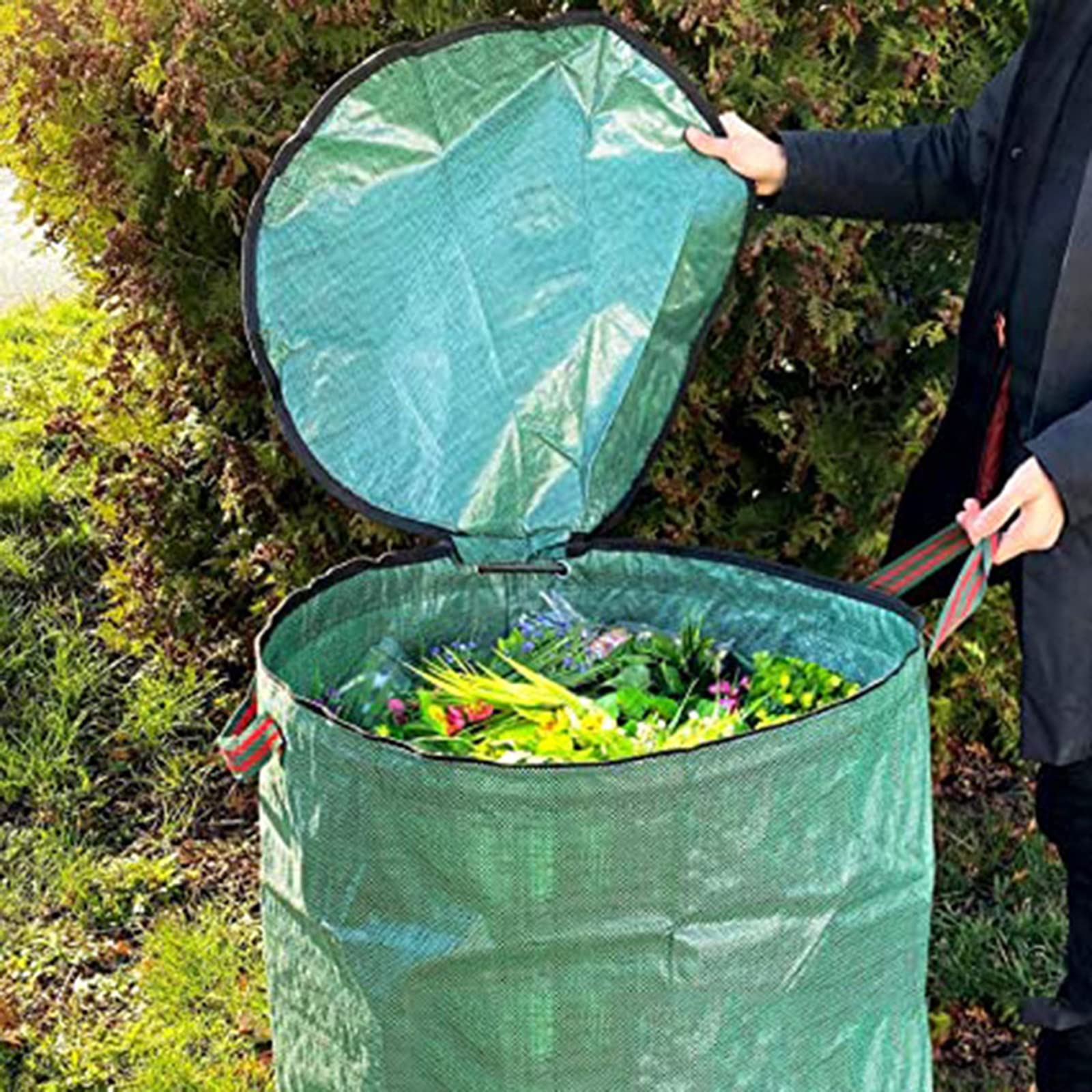 DINGFAN Sacchi da Giardinaggio Sacco Giardino Spazzatura, Sacchi per rifiuti da Giardino Antistrappo, Sacco da Giardino in Robusto Tessuto Pieghevoli Riutilizzabile Sacco per Raccolta
