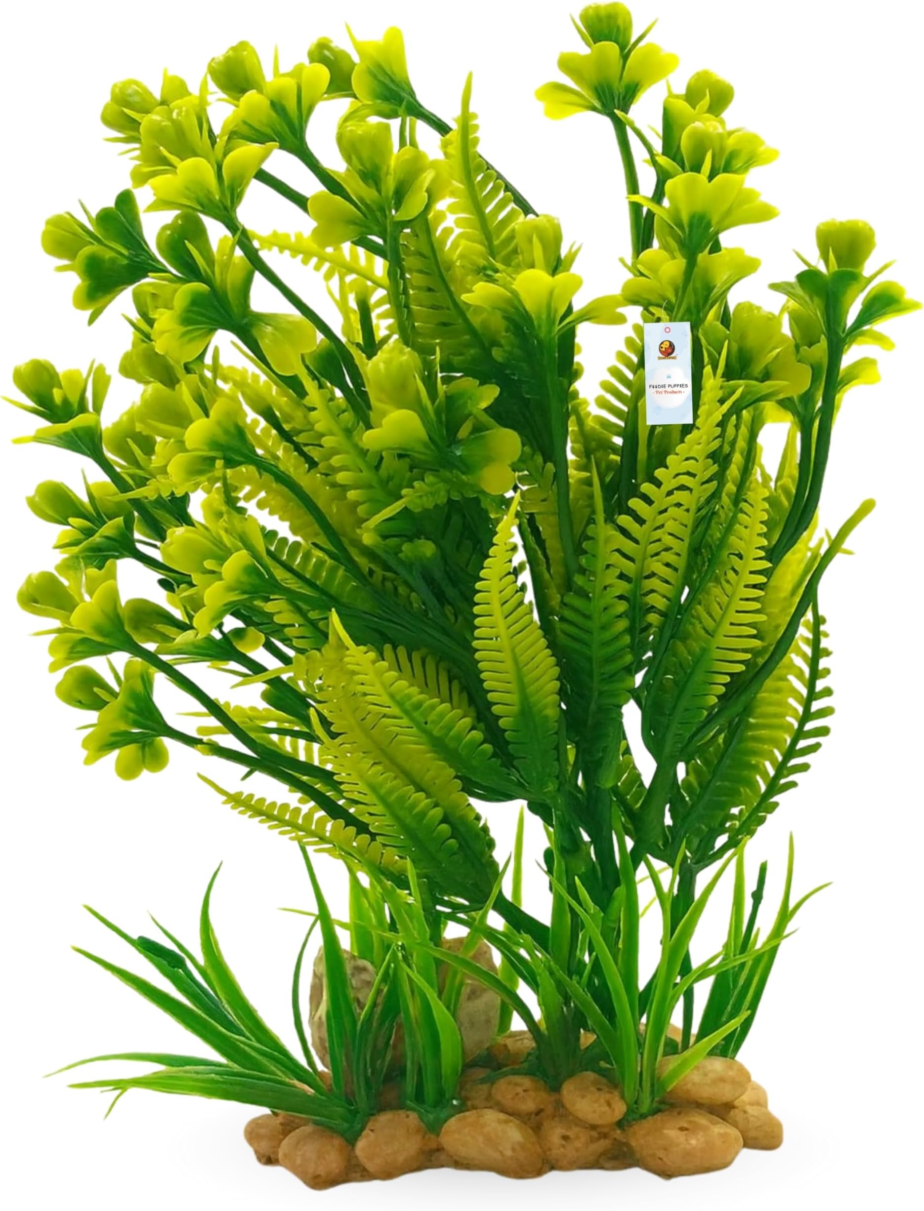 Foodie Puppies 8.2inch Aquarium Plastic Plants Yellow Flower Tree/Plant - (Yellow Chickpea Plant) for Fish Tank Ornaments Freshwater & Saltwater Resin Base Décor Plastic Artificial Plants