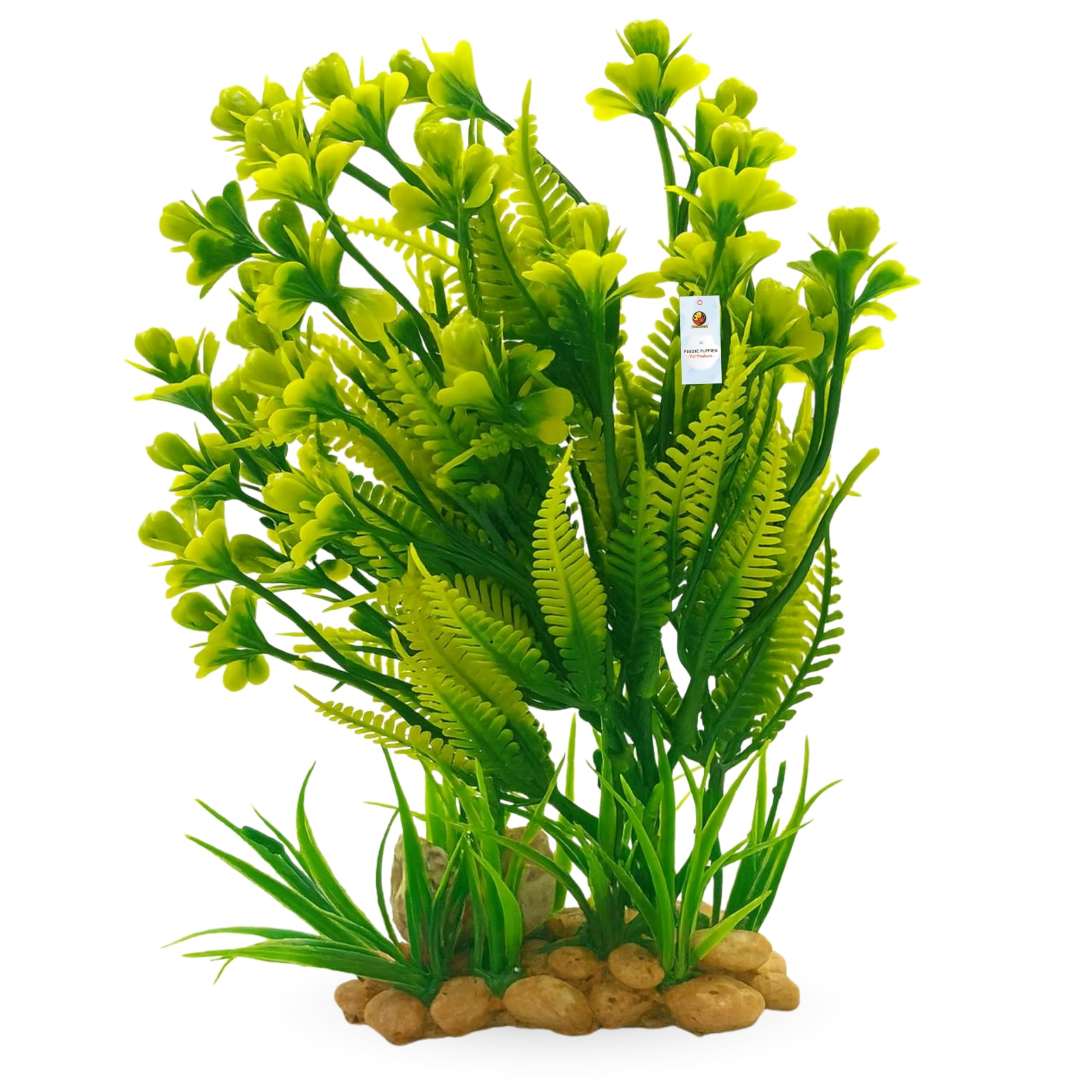 Foodie Puppies 8.2inch Aquarium Plastic Plants Yellow Flower Tree/Plant - (Yellow Chickpea Plant) for Fish Tank Ornaments Freshwater & Saltwater Resin Base Décor Plastic Artificial Plants
