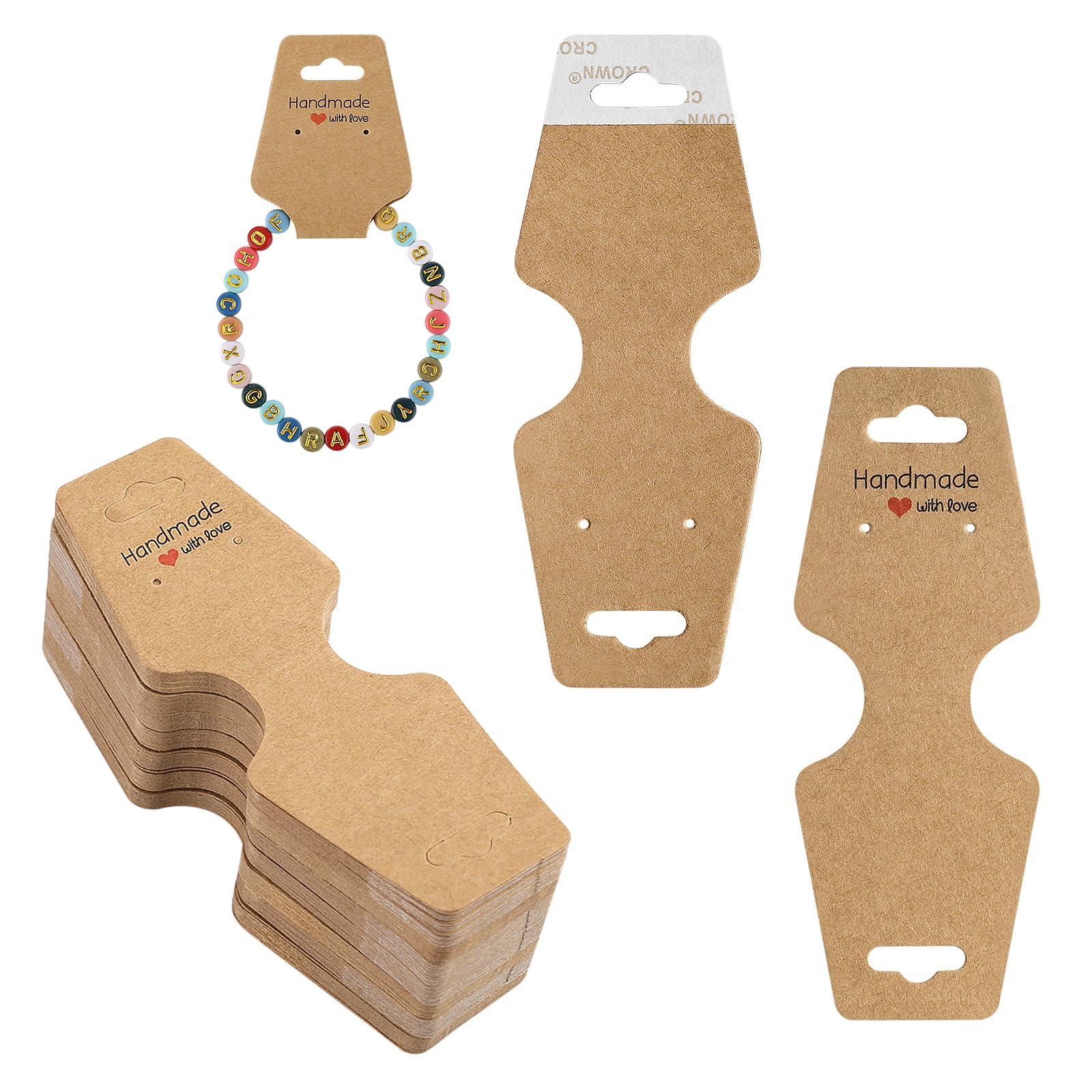 Telooco 100Pcs Bracelet Display Cards Kraft Paper Earring Display Cards with Holes Self Adhesive Jewelry Packaging Selling Card for Small Business Keyring Display Stand for Earring Necklace Bracelet