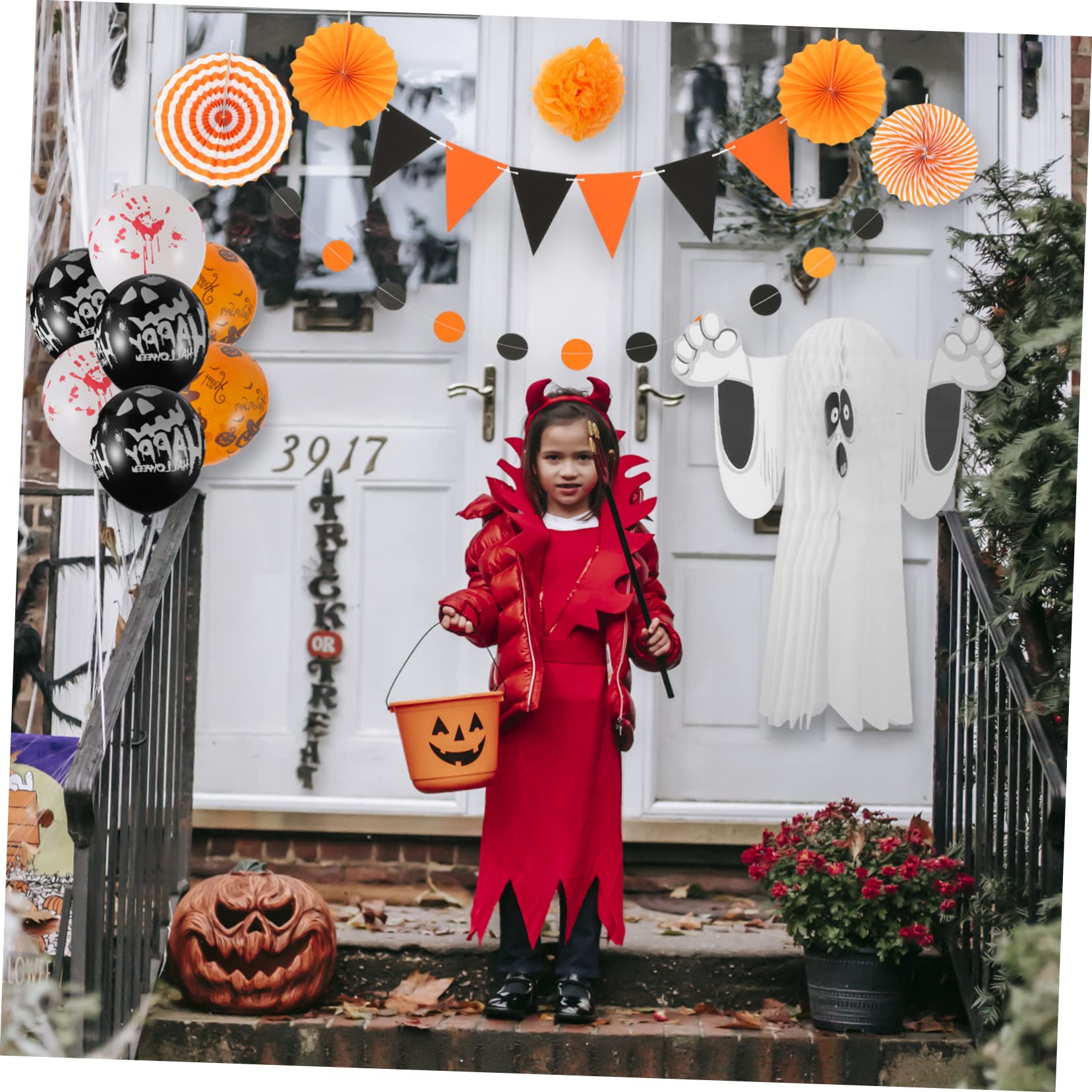 Alasum 4 zestawy wachlarz origami, papierowy wachlarz, wisząca dekoracja, baner, dekoracje ślubne na ceremonię, Happy Halloween, przyjęcie, baner, papierowy, okrąg, girlanda, dekoracje na Halloween
