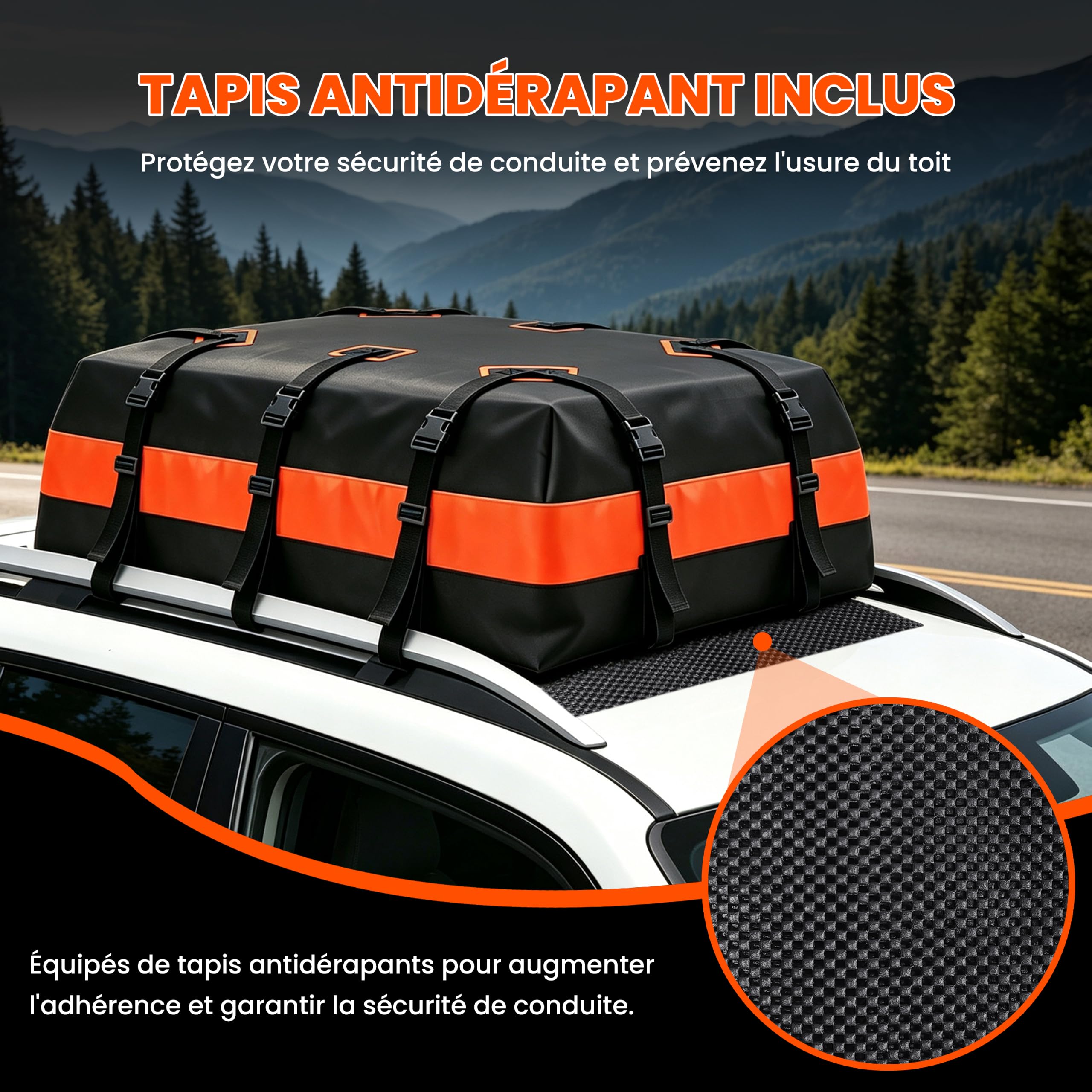 Dachtasche Auto 840D Wasserdicht 15 Kubikfuß (Black/Orange)