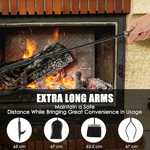 Miniatura 5 de Goplus Juego de herramientas para chimenea, herramientas modernas para chimenea al aire libre con póquer, pala, cepillo resistente al fuego, pinzas,