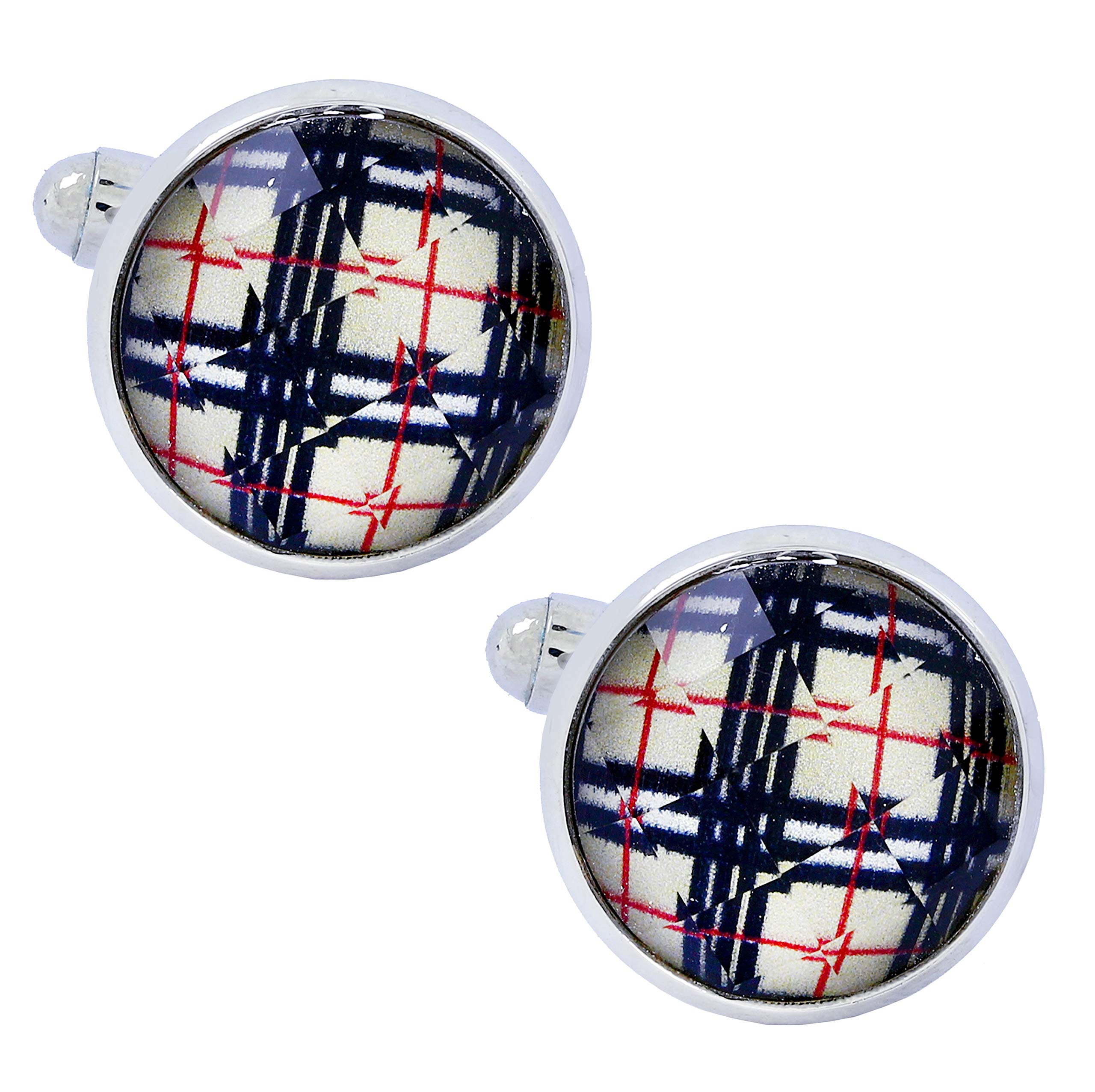 Classic Checkered Checks Brown Black Red Brass Office Formal Shirt Blazer Cufflinks Pair Men Gift Box