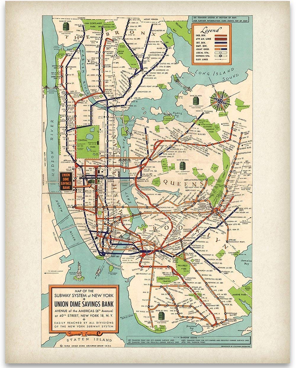 Amazon.com: Vintage 1948 New York City Subway Map 11x14 Unframed
