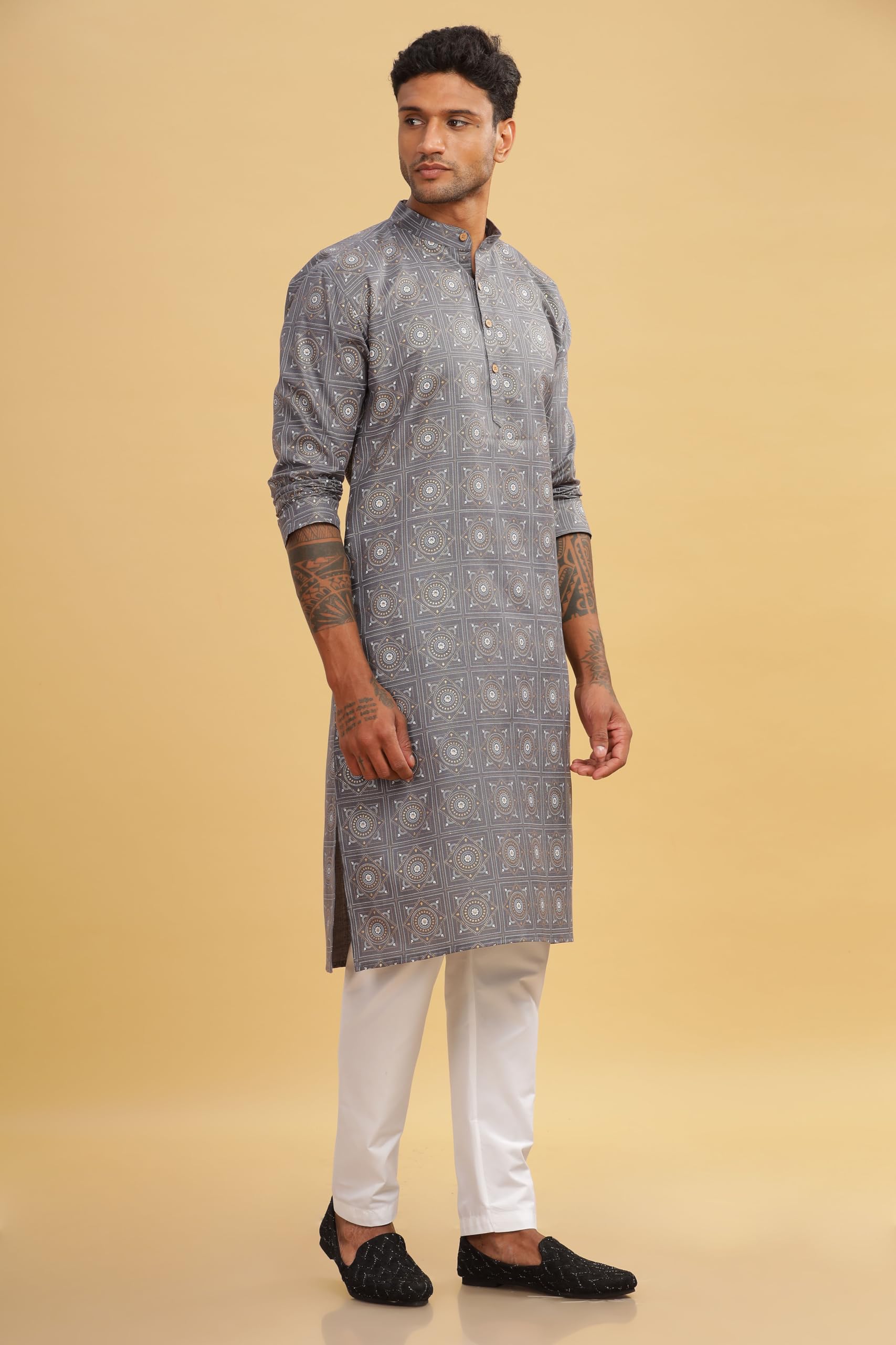 Be Active Men's Cotton Regular Kurta (C-399-2_Xl_Grey)