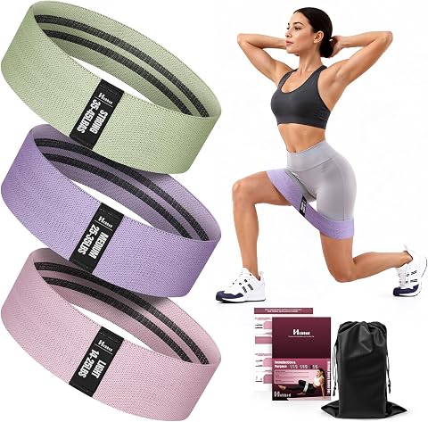 Fabric Resistance Bands for Working Out with Exercise Guide, 3 Levels Hip & Glut