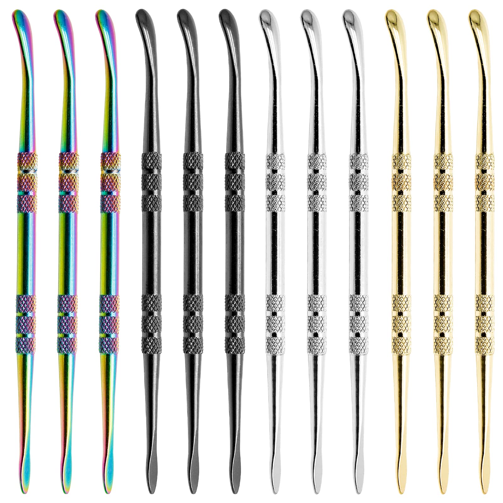 HARSKIYER 12pcs Wax Carving Tools, 4.75 Inch Stainless Steel Double-Ended Sculpting Spoon Tool Clay Sculpting Tools Wax Carving Sculpting Tools(Golden & Silver & Rainbow & Black)