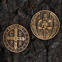 Vista 8 de Moneda de desafío de San Benito, medalla de bolsillo de San Benito, aleación de zinc de 1.574 pulgadas, moneda coleccionable de oro antiguo