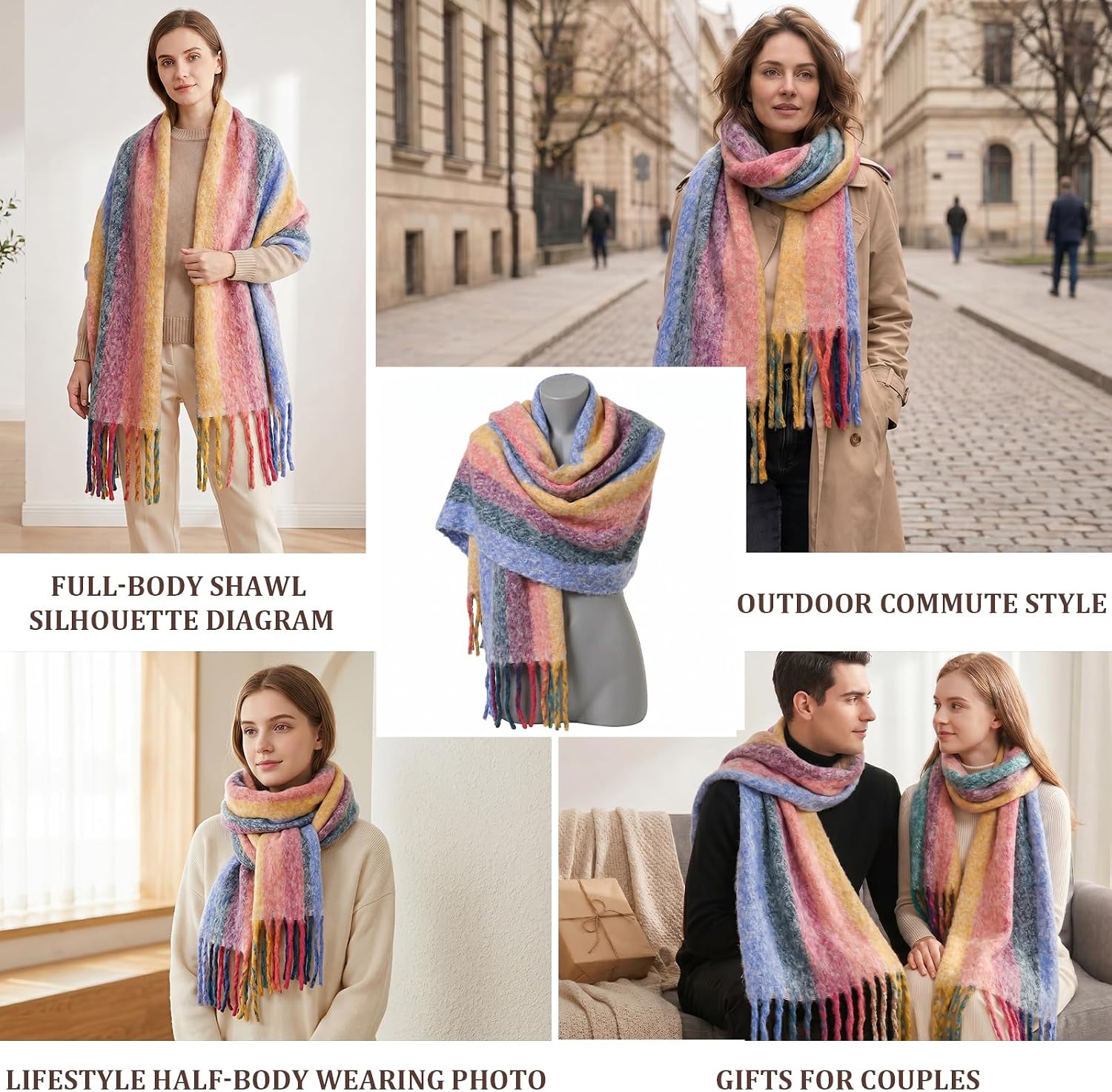 Winter Scarf for Women Plaid Wraps Thick Shawl Warm Cold Weather Scarves