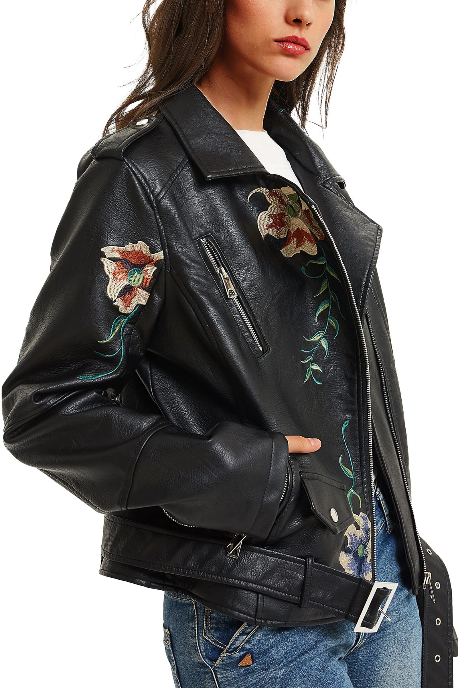 BELLIVERA Veste en faux cuir pour femmes - Manteau Moto Bike