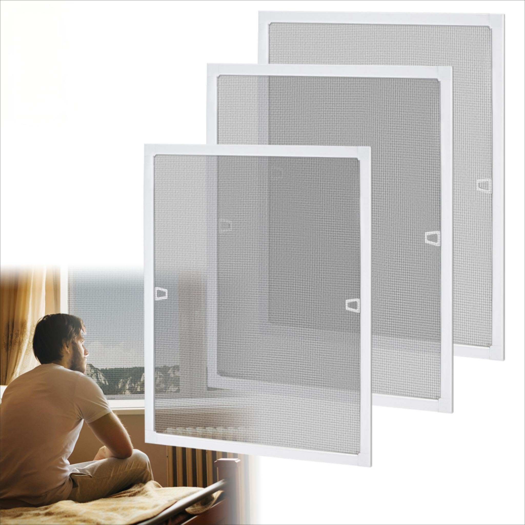 Insektenschutz Fliegengitter Fenster Fliegengitter mit Aluminium Rahmen ohne Bohren Dicke 1cm fenster fliegengitter mit rahmen-120x140cm,Weiß