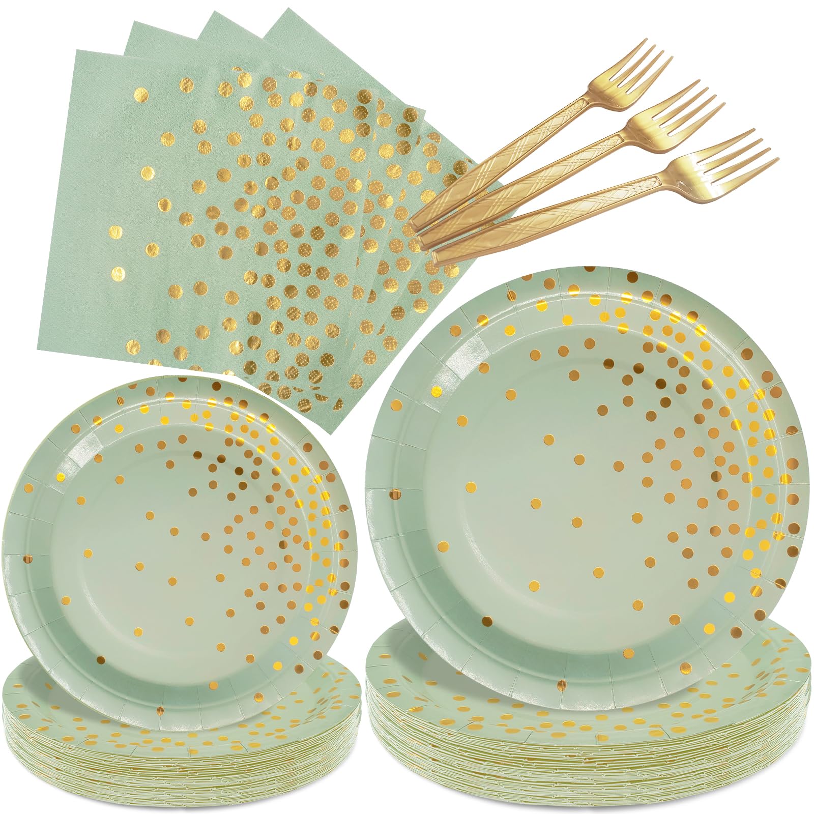 WYQJHKV Sage Green Plates and Napkins Party Supplies,Sage Green Paper Plates,Sage Green and Gold Party Plates for Wedding(Serve 25 Guests)
