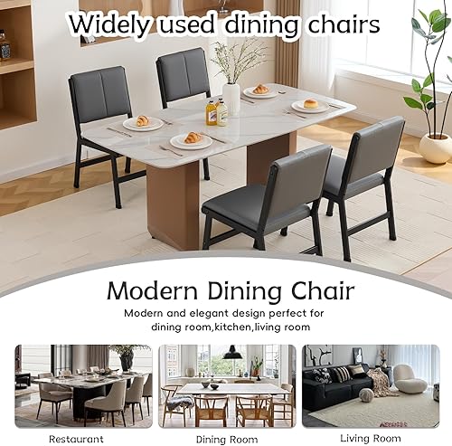 Miniatura 8 de Juego de sillas de comedor modernas, ergonómicas de tela transpirable y sillas con marco de metal con asiento acolchado suave y resistente, para