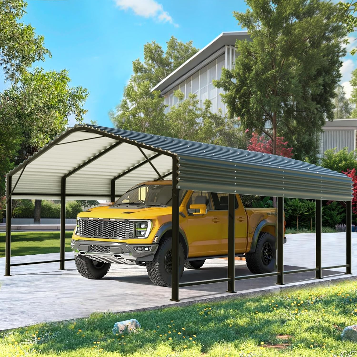 Metal Carport - 12 x 20 FT Metal Carport Heavy Duty Carport Canopy with Galvanized Metal Roof and Enhanced Base, Outdoor Garage Car Shelter for Pickups, Cars and Tractors Metal Carport - 12 x 20 FT Metal Carport Heavy Duty Carport Canopy with Galvanized Metal Roof and Enhanced Base, Outdoor Garage Car Shelter for Pickups, Cars and Tractors