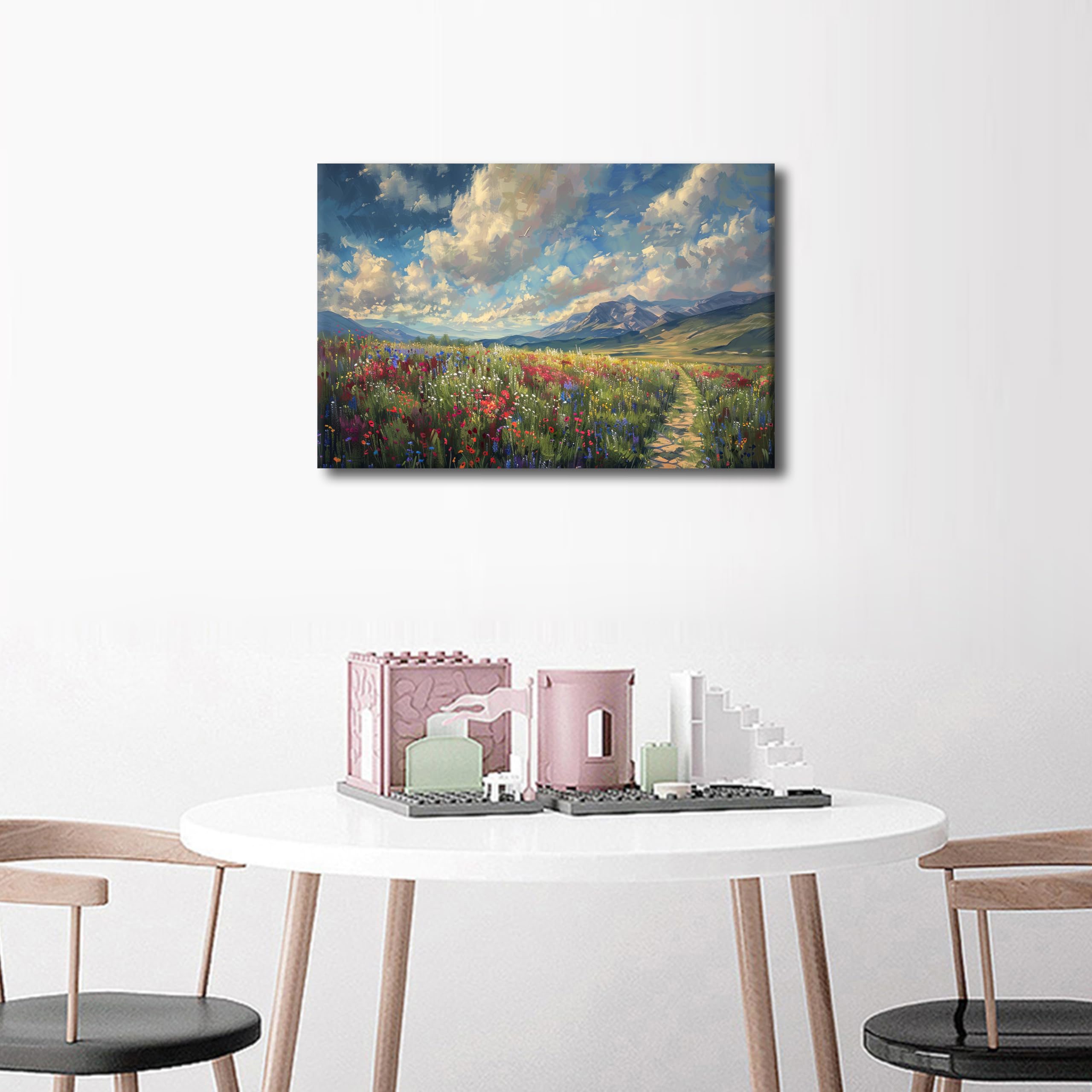 Natural Landscape Wall Art for Living Room Blooming Wildflowers Canvas Wall Art Pictures Poster Modern Wall Decor Art for Bedroom Office Giclee Wooden Framed Gallery-Wrapped Ready to Hang 16"Wx24"H - Image 2