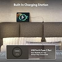 Vista 3 de FLEXISPOT Base de cama de plataforma tapizada Queen con cabecera ajustable, puertos USB y tipo C, soporte de 900 libras, tela de lino, certificado