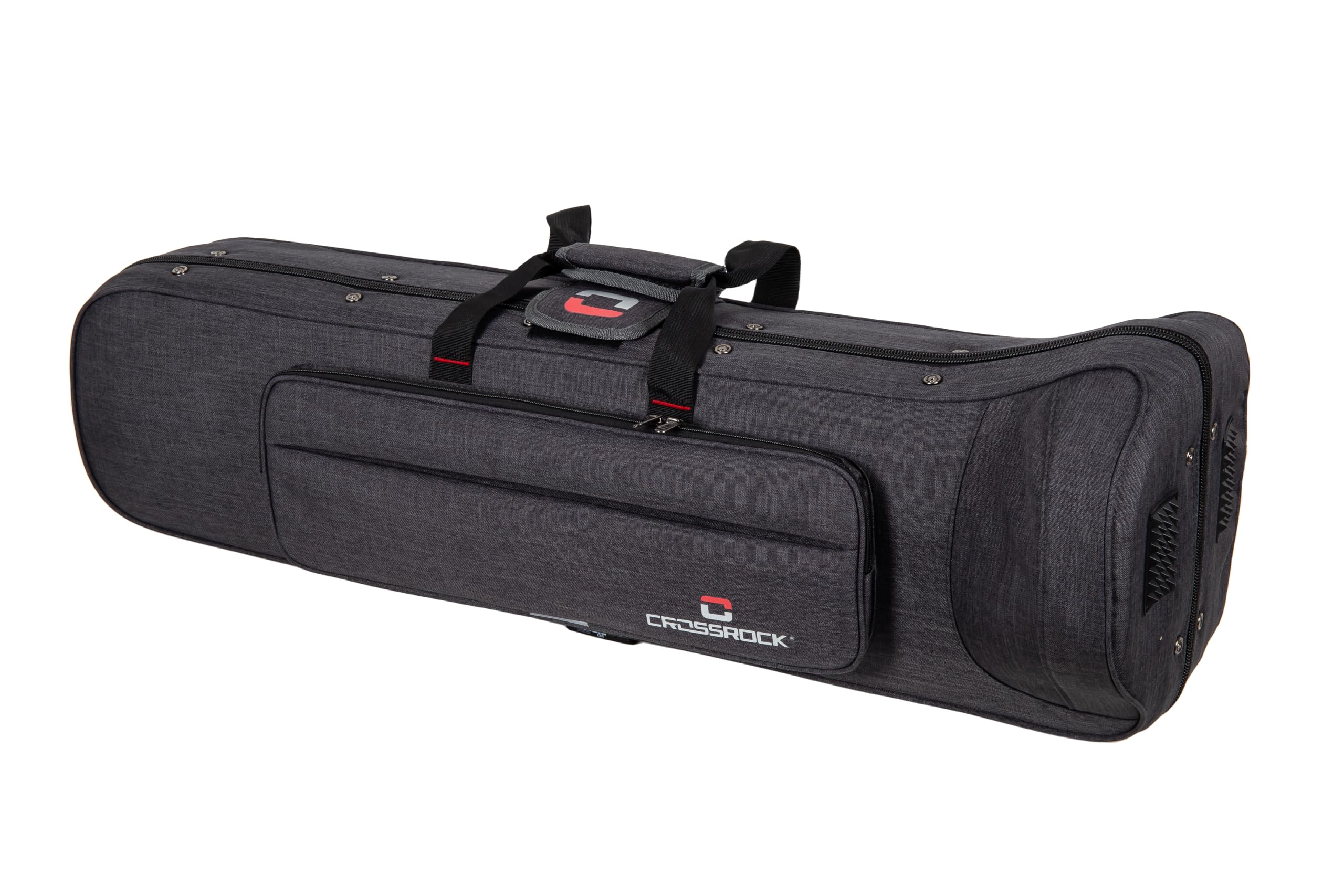 Crossrock Woodwind Case fits Tenor Trombone (F-Trigger or Straight)- Lightweight Foam Case with Removable Shoulder Straps, Storage Compartment & External Pocket-Dark Grey(CRP200TBDG)
