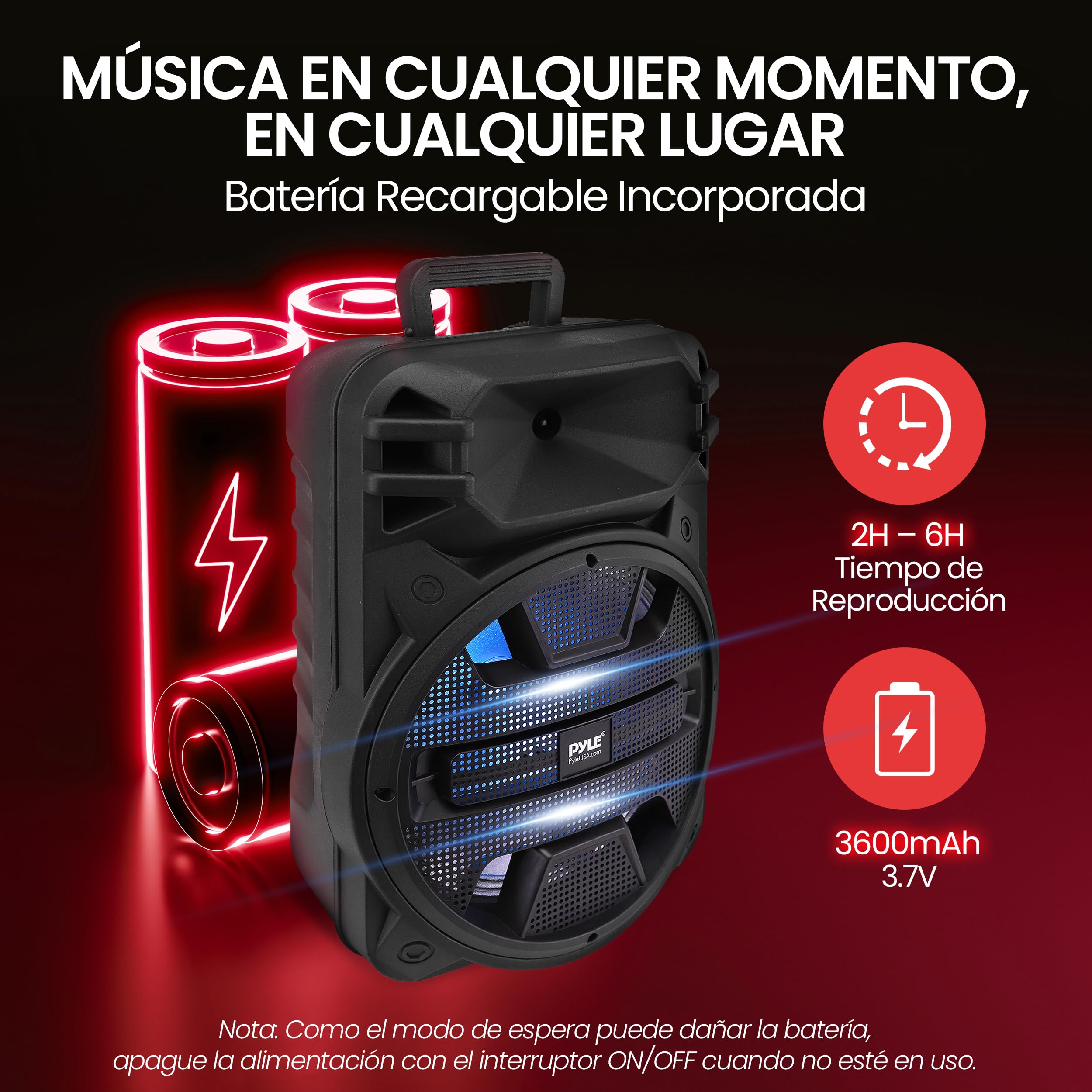 Pyle Altavoz Bluetooth Portátil de 30 cm - 800 Vatios - Altavoz de Karaoke con Luces LED DJ Más Recientes, Entradas USB/FM/BT/Aux/Control Remoto/Entrada para Micrófono y Batería Recargable Incorporada