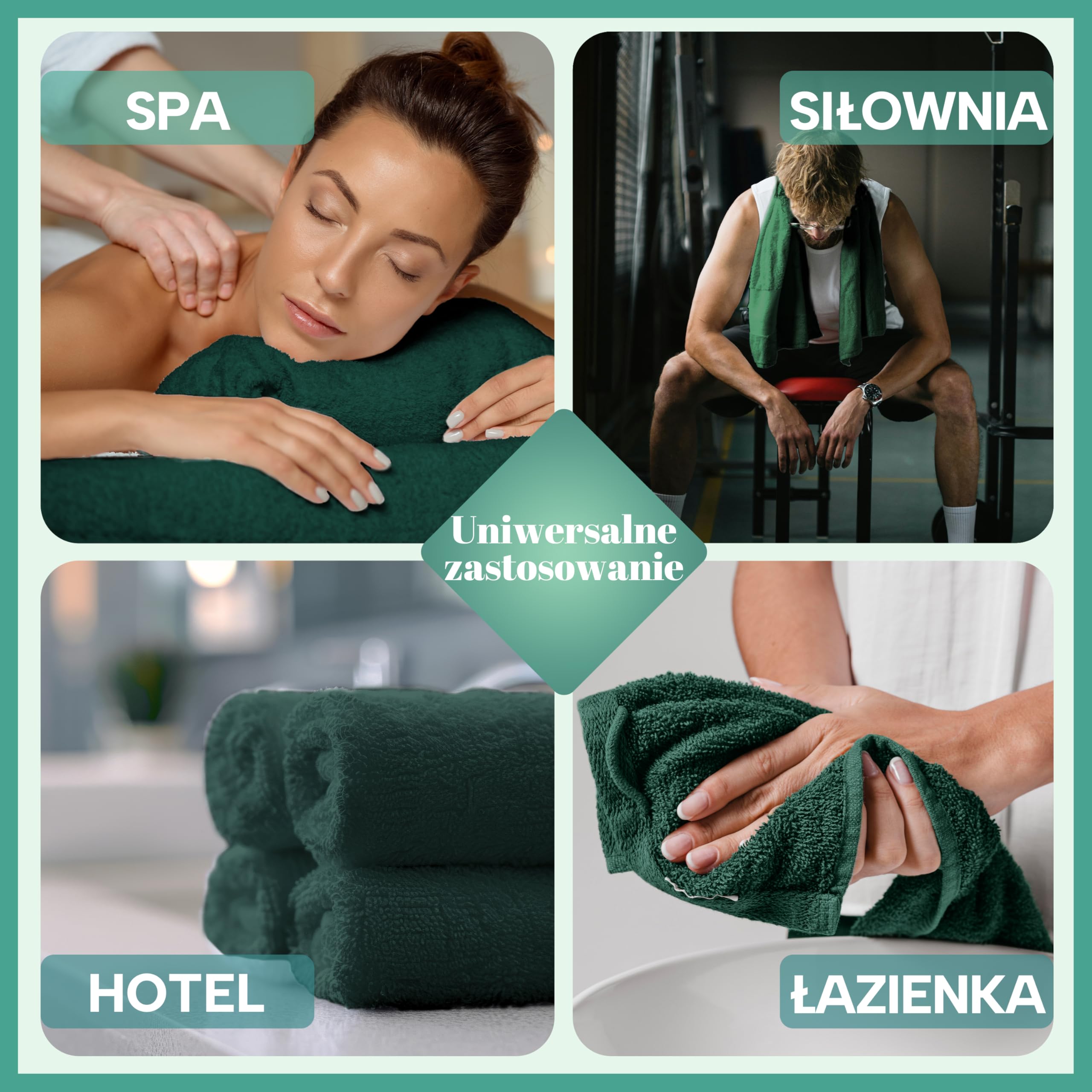 NatureMark Zestaw 8 Ręczników do Rąk - 100% Bawełna - Chłonne i Trwałe Ręczniki, Rozmiar 50×100 cm, Ciemnozielony