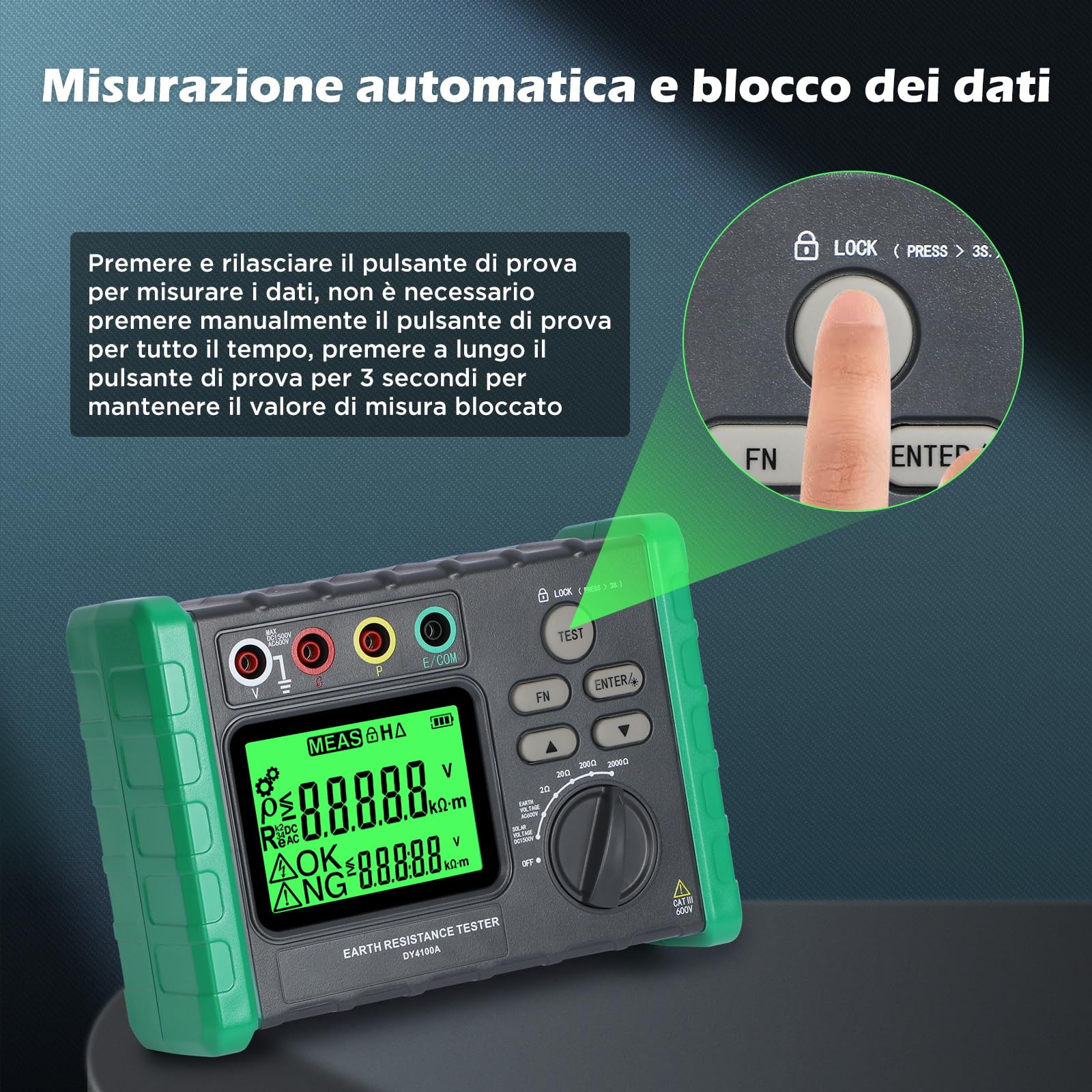 KAISAL Tester di Resistenza di Terra DY4100A 2/20/200/2000Ω AC 0~600 V DC 1500V Misura di Tensione di Terra