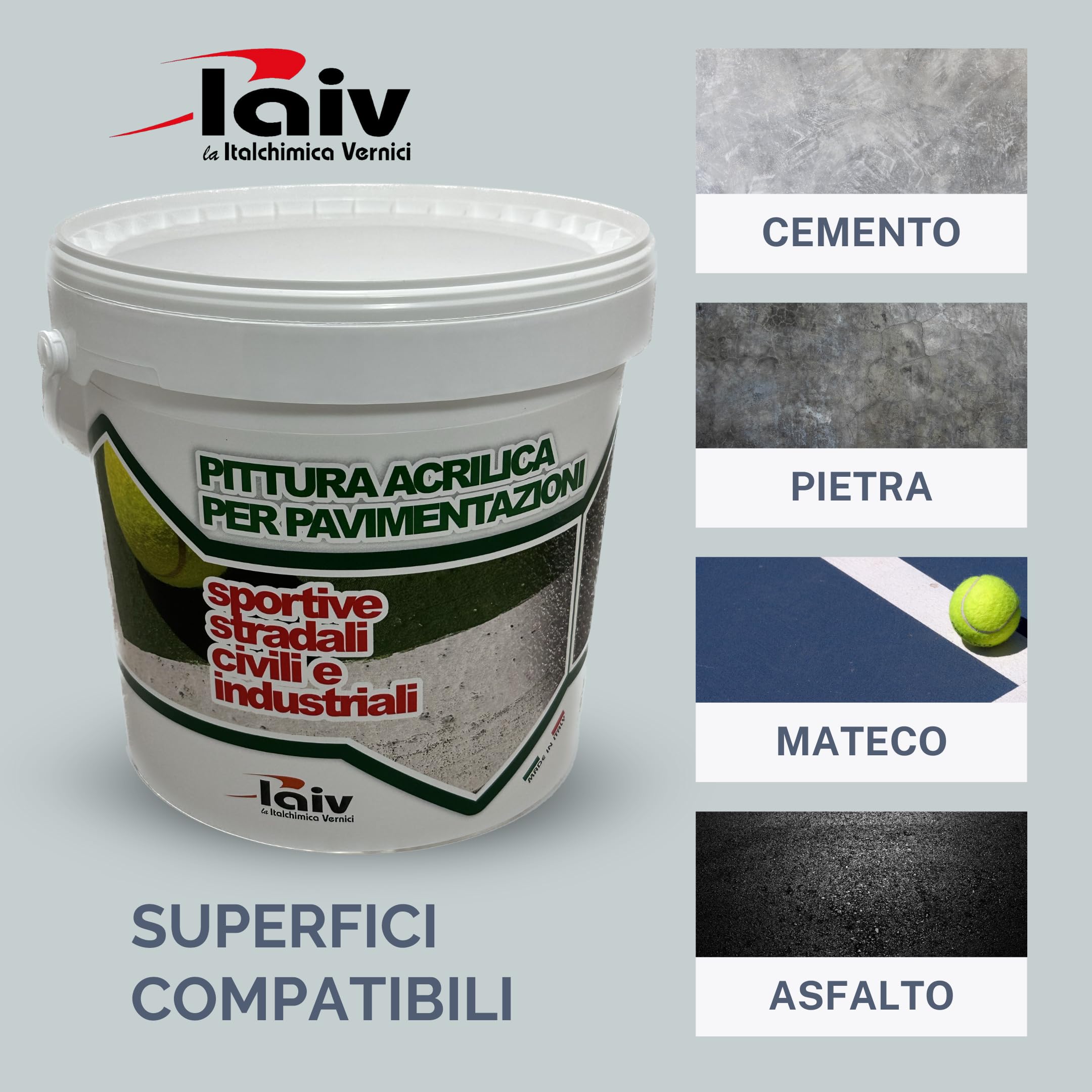 laiv Pittura Acrilica Versatile Per Pavimentazioni Sportive E Stradali Ideale Per Esterni E Interni Resistente a Condizioni Climatiche Estreme (BIANCO, 4 Litri)