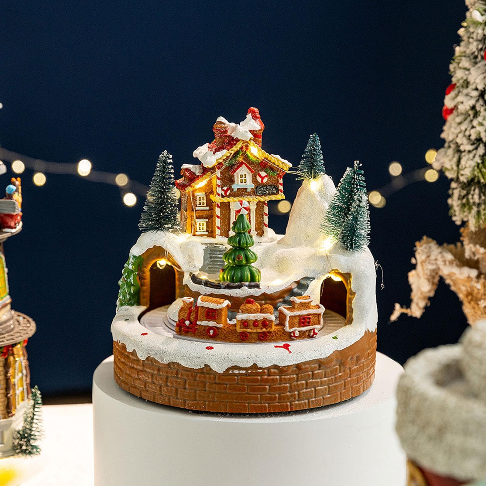 Perfeclan Weihnachts-Spieluhr, Spieluhr mit drehendem Zug, kreative Tischdekoration mit Weihnachts-Spieluhr, ideal für Kinderzimmer, Geburtstag, Advent