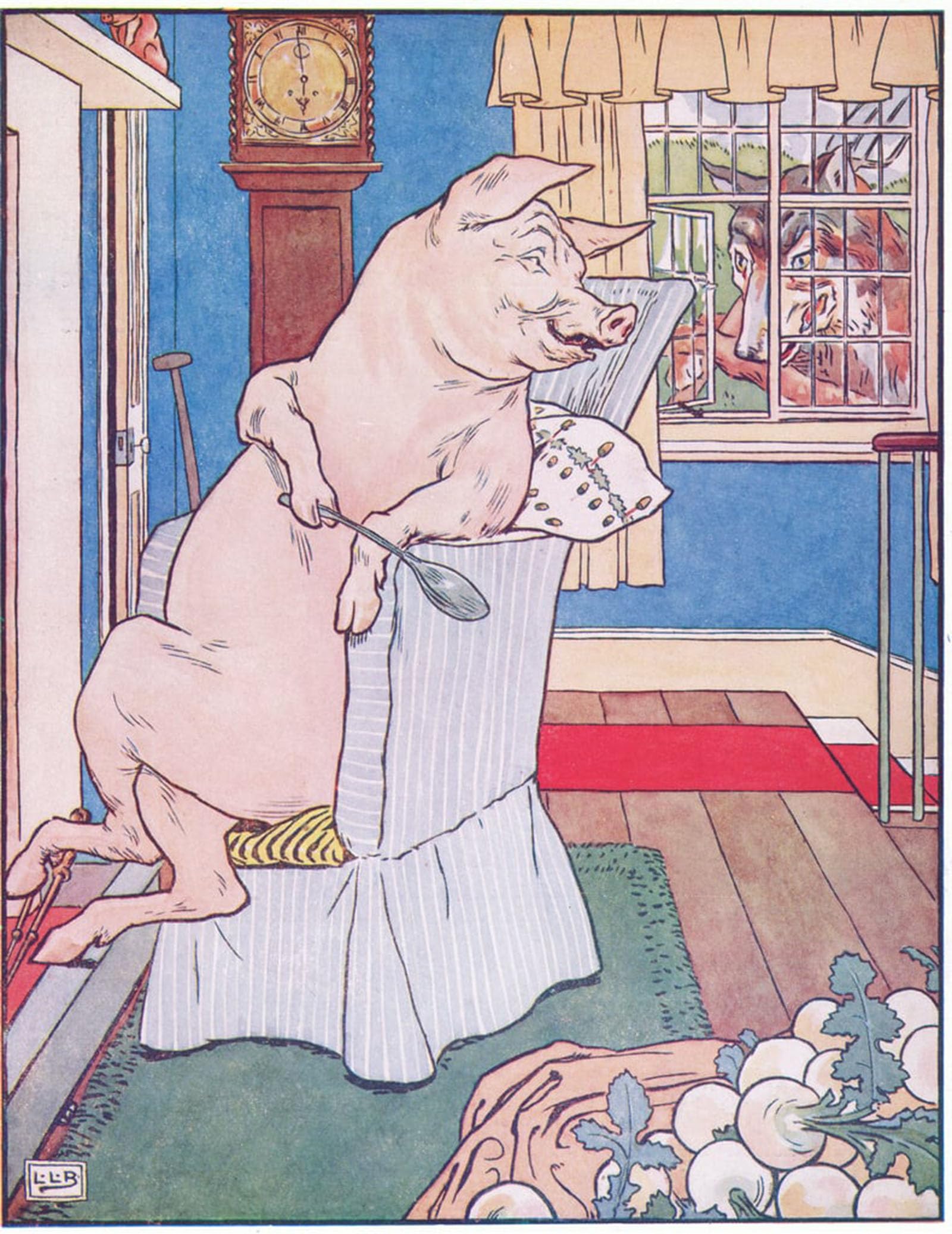 Serendipitp No Frame Vintage Wall Art Canvas Nordic Poster Canvas Print Picture When The Animal Came He Said Little Pig Are You Ready By Leonard Leslie Brooke Wall Art Poster For Home Decor 60X90cm