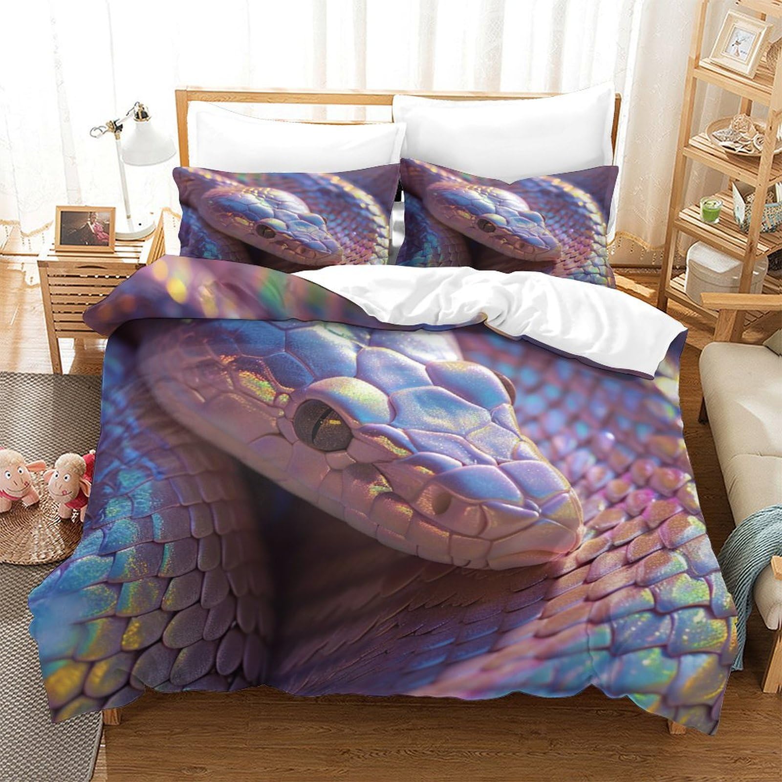 P1S9U7W5Y Realistic Snake Pattern 3D Printed Duvet Cover Set 3pcs Microfiber Serpent Bedding Set King（220x240cm）