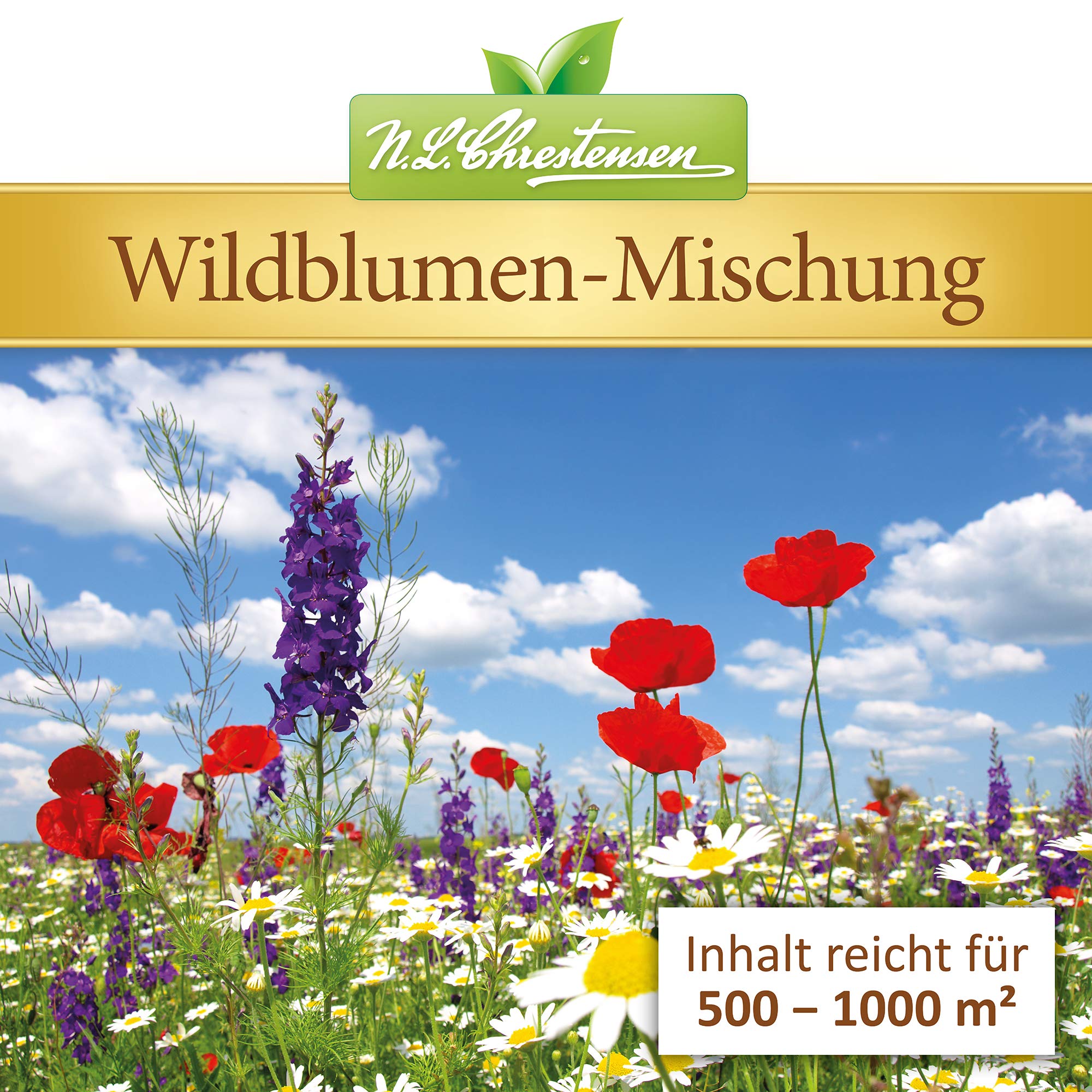 N. L. Chrestensen Wildblumen - Mischung für 500-1000 m2 im 5 l Eimer | Blumensamen mehrjährig winterhart | Nahrung für Bienen und Schmetterlinge | Für Garten, Wiese
