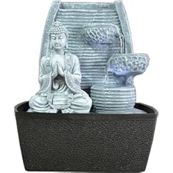 Piedra Interior Casa ZenLight Fontaine dIntérieur Mur Bouddha Méditation, Plateado, 20 x 15 x 24 cm