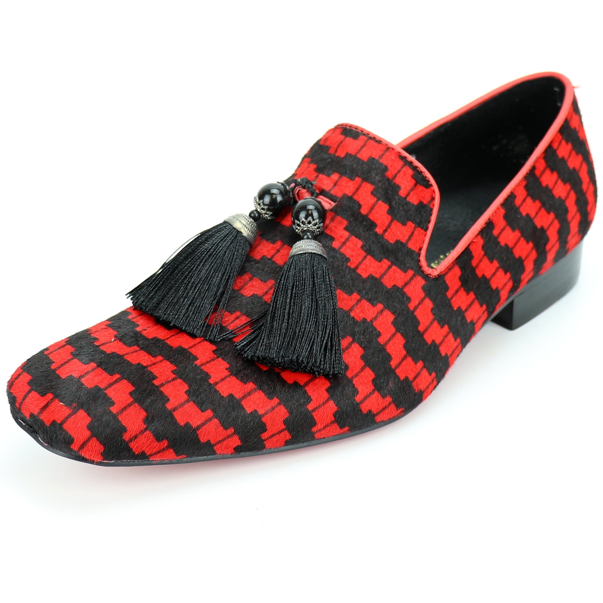 FI-7254 Slip on Loafer with Tassel (Black Red, US Footwear Size System, Adult, Men, Numeric, Medium, 8)