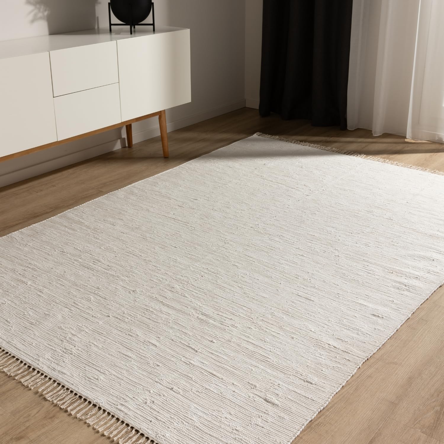 benuta Pop Tappeto cotone Tom - Crema 70x120 cm - Tessuto a mano per camera da letto, salotto, soggiorno - Riciclato - Adatto al riscaldamento a pavimento