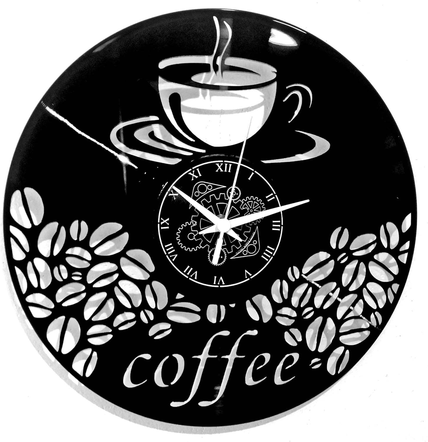 Vinyl Wall Clock Vintage Handmade Decor Home Office Coffee Cafè