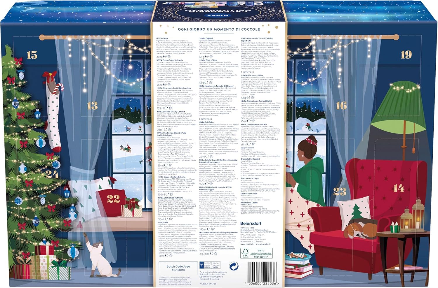 NIVEA Calendario dell'Avvento 2025 per 24 momenti di coccole, Calendario Avvento donna e ragazza festivo ed elegante, Calendario Avvento beauty con prodotti e accessori selezionati NIVEA e Labello