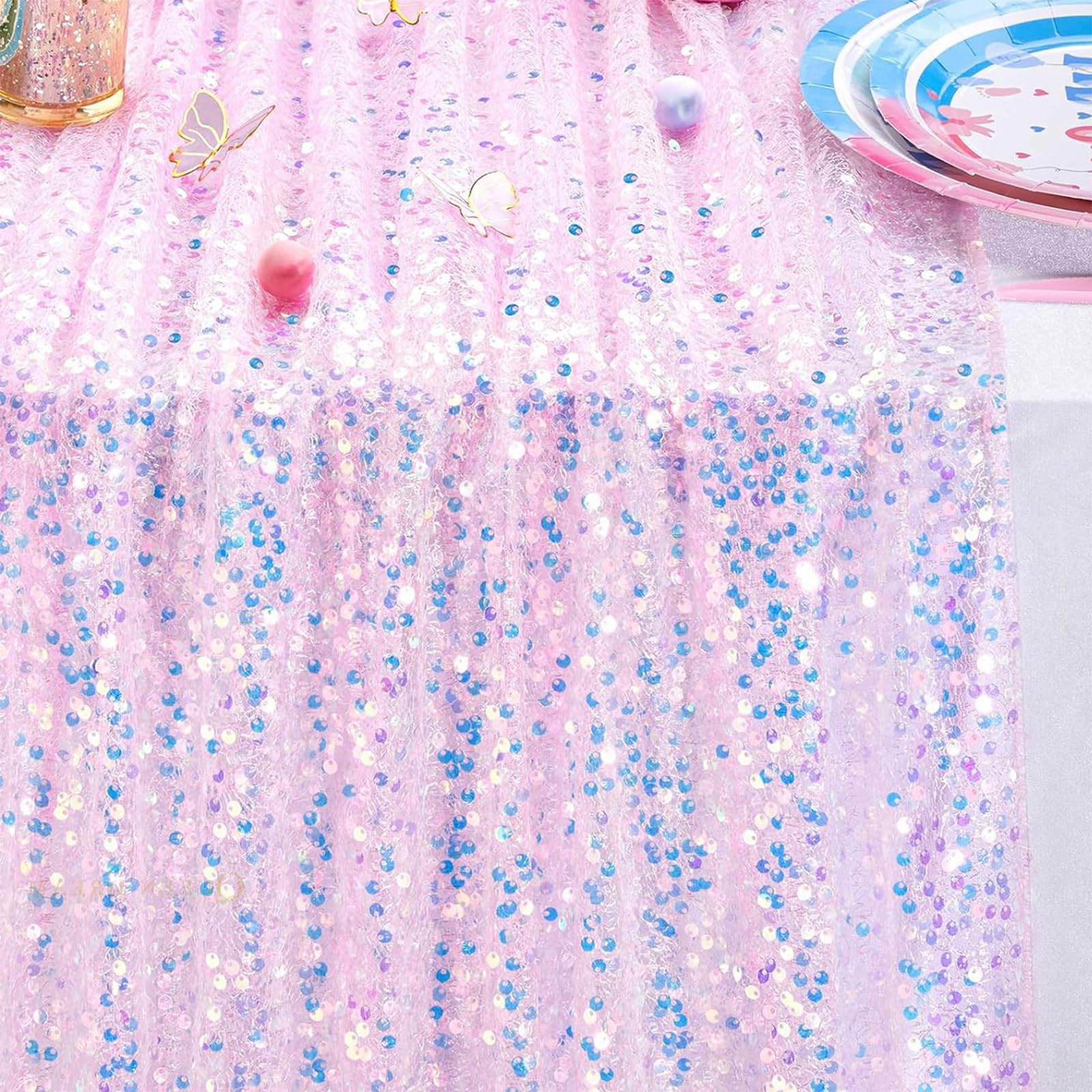 LUPATDY Table Runner 63 x 300 cm, Decorative Table Runners & Napkins, Mermaid Sequin Decoration